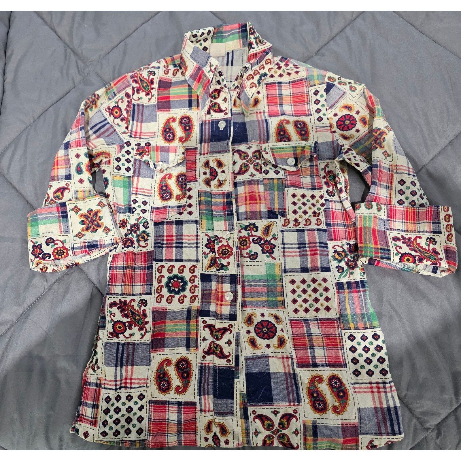 Other Retro Vintage 70's Patchwork Flannel Button Down Alterations Size XS / US 0-2 / IT 36-38 - 1 Thumbnail