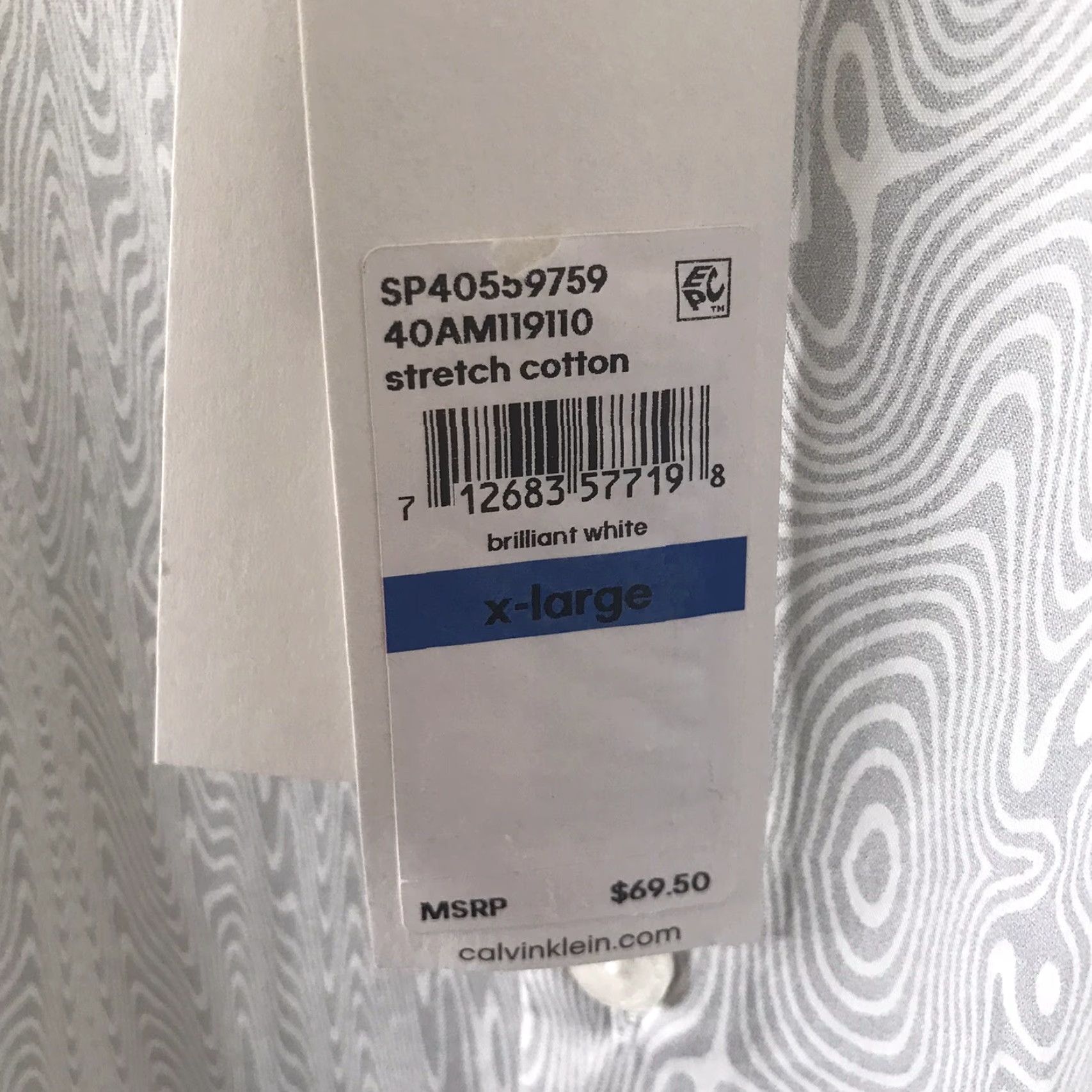 Calvin Klein Calvin Klein Shirt Mens XL White Marble Swirl Stretch Cotton Button Front Long Sleeve Casual Regular Logo Size US XL / EU 56 / 4 - 4 Thumbnail