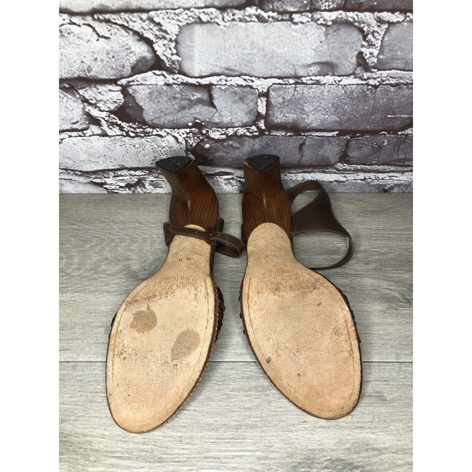 Cole Haan Cole Haan Brown Leather Woven Heel AnkleStrap Sandals Women Size US 7.5 / IT 37.5 - 11 Thumbnail