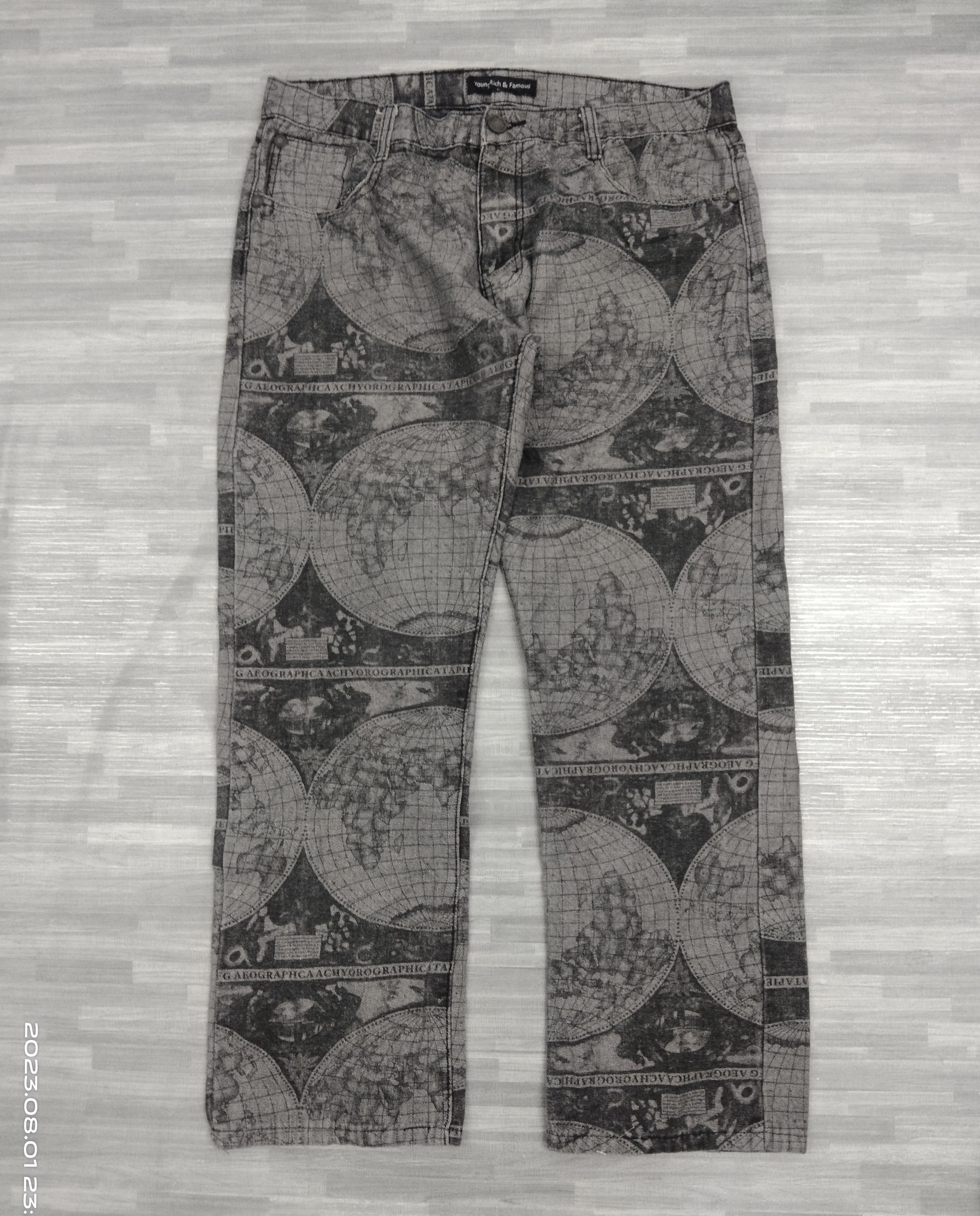 Japanese Brand RARE FULLPRINTED YOUNG RICH & FAMOUS DENIM PANTS Size US 35 - 2 Thumbnail