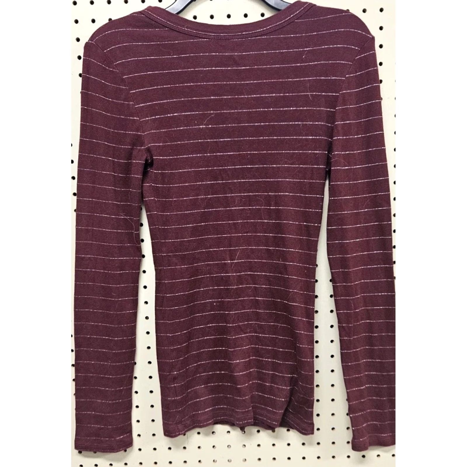 Vintage Favorite V-Neck Striped Long Sleeve T-Shirt Maroon M Women Size M / US 6-8 / IT 42-44 - 4 Thumbnail