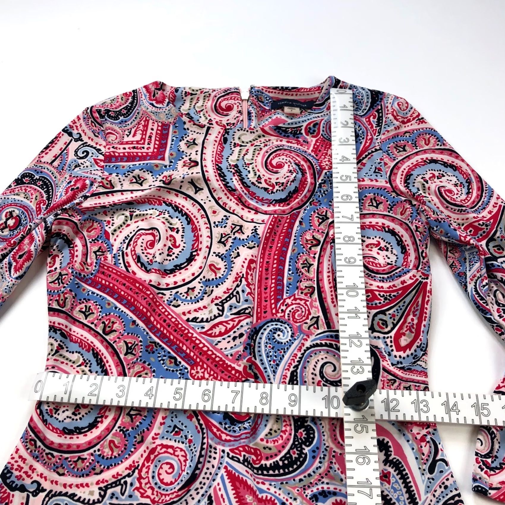 Tommy Hilfiger Tommy Hilfiger Dress Paisley Pink Bell Sleeve Boat Neck Mini Sheath Above Knee Size XS / US 0-2 / IT 36-38 - 5 Thumbnail