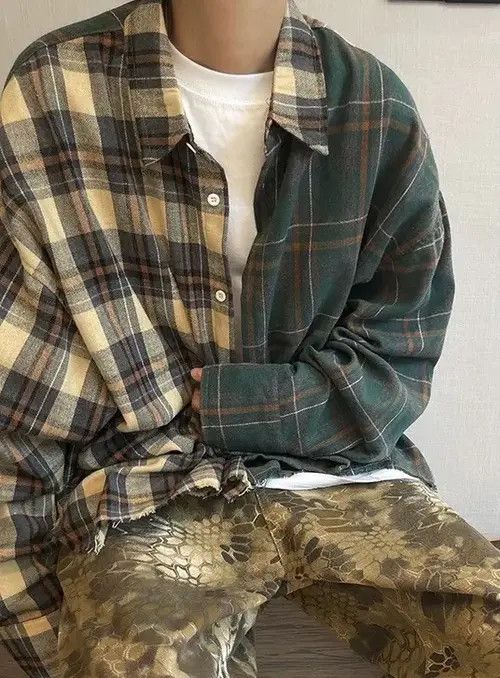 VIBE Outdoor retro asymmetric patchwork distressed plaid shirt Size US XL / EU 56 / 4 - 6 Thumbnail