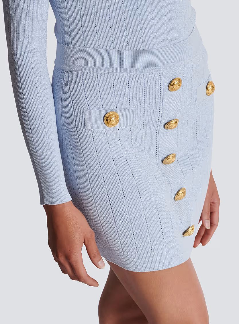 Balmain o1s1wg111225 Knit Skirt With Buttons in Light Blue Size 30" / US 8 / IT 44 - 5 Thumbnail