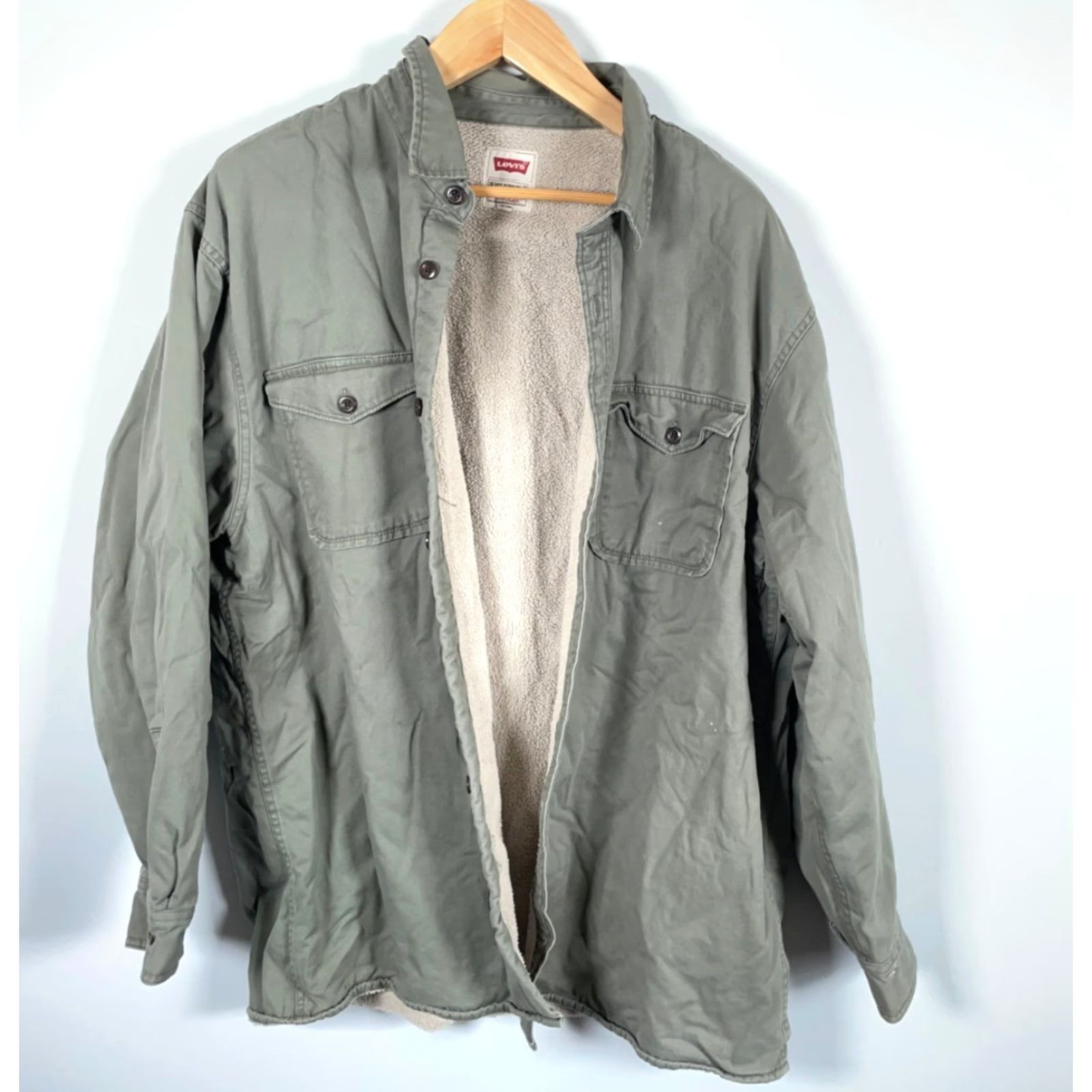Levi's VINTAGE Levi's Shirt Jacket 2XL Green Sherpa Lined Workwear Distressed Men’s Shirt Jacket Size US XXL / EU 58 / 5 - 2 Thumbnail
