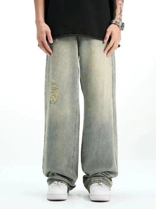 Japanese Brand Men's retro trend casual loose ripped jeans y2k Size US 32 / EU 48 - 4 Thumbnail