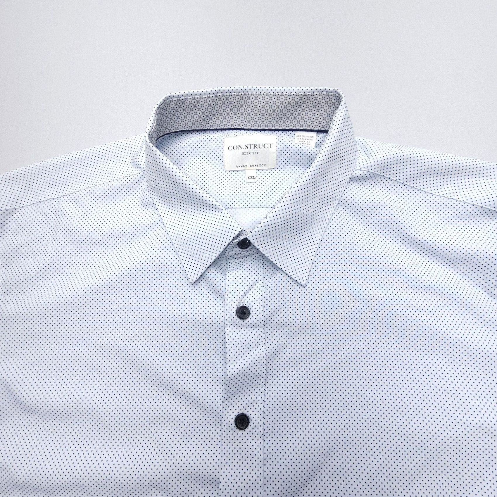 Vintage Con.Struct Dress Shirt Mens 2XL Slim White Polka Dot 4 Way Stretch Button Cuff Pattern Sleeve Long Shirt Size 48R - 5 Thumbnail