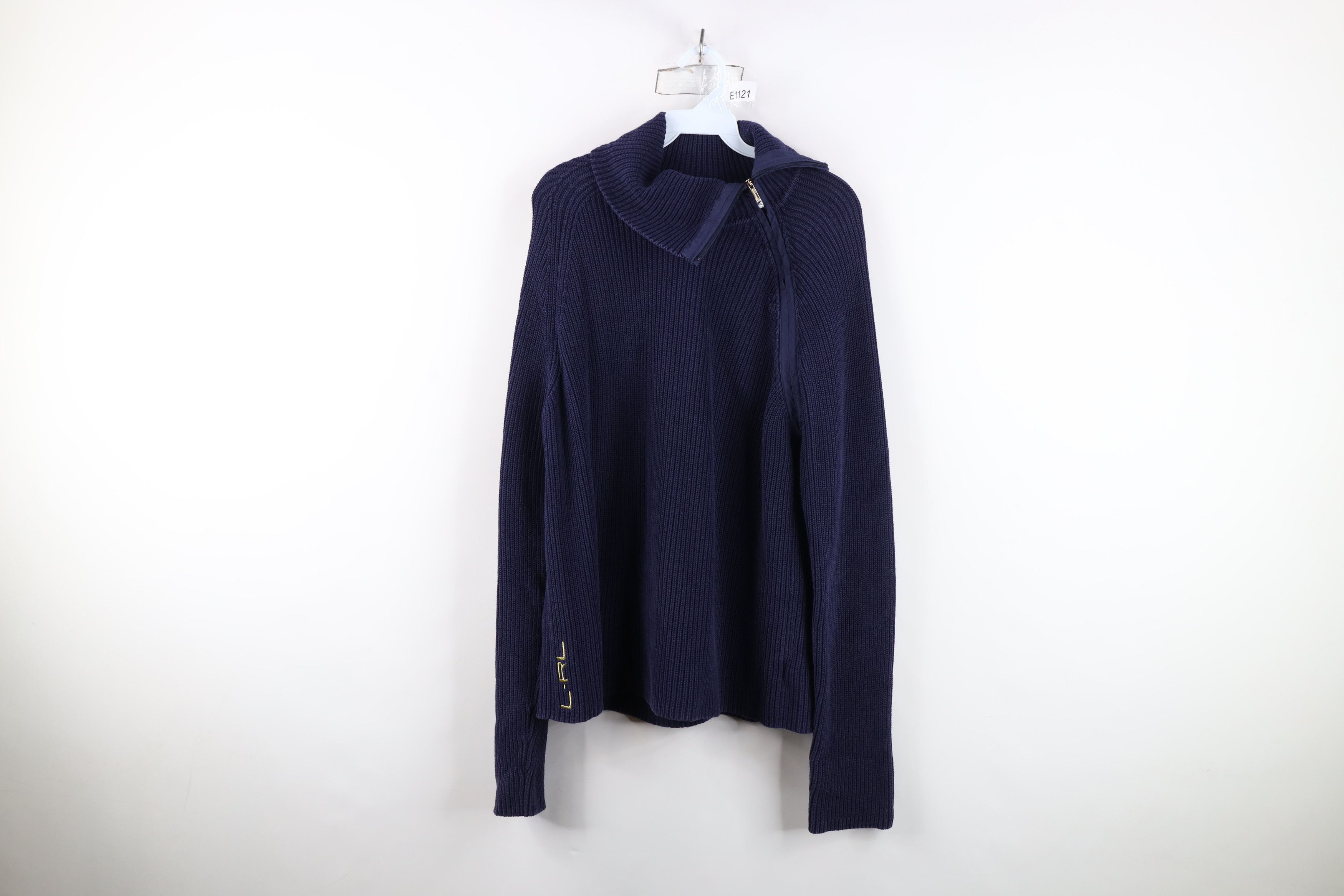 Ralph Lauren Vintage 90s Ralph Lauren Zip Ribbed Knit Sweater Blue Size XL / US 12-14 / IT 48-50 - 1 Thumbnail