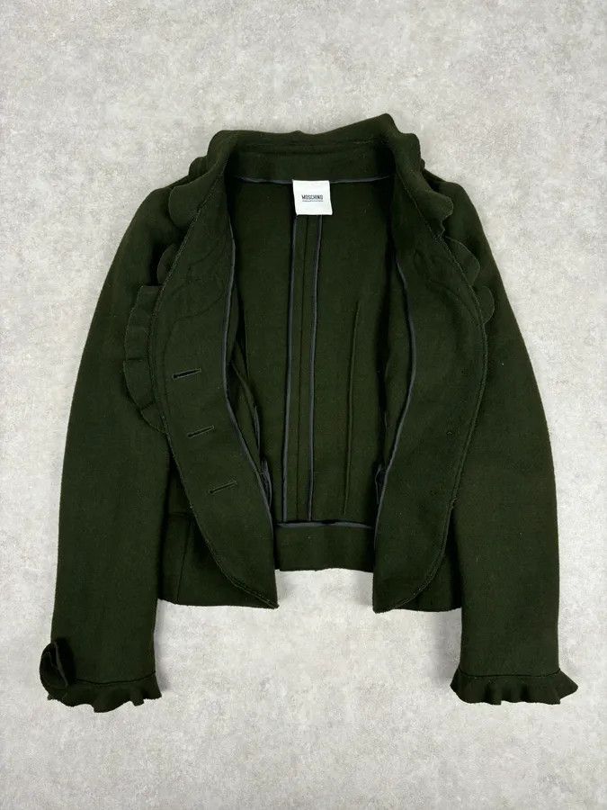 Moschino 2010s Moschino Olive Wool Ruffled Blazer Jacket Size S / US 4 / IT 40 - 8 Thumbnail