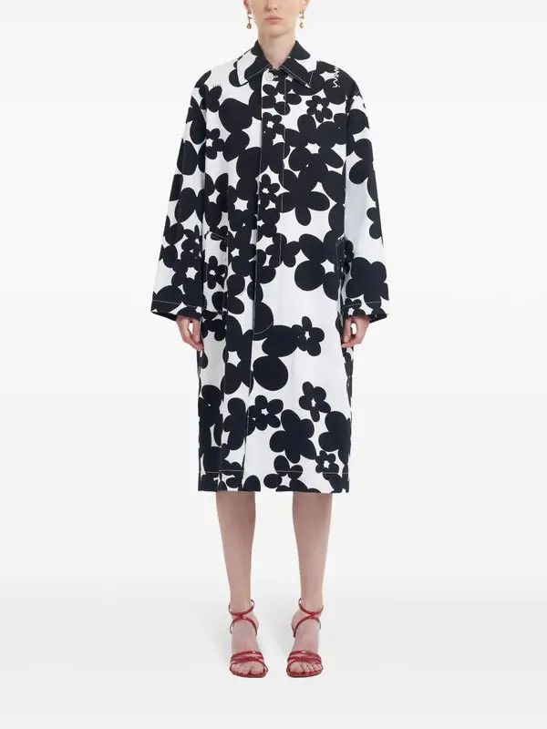 Marni o1w1db10326 Floral-Print Coat in Black/White Size XL / US 12-14 / IT 48-50 - 3 Thumbnail