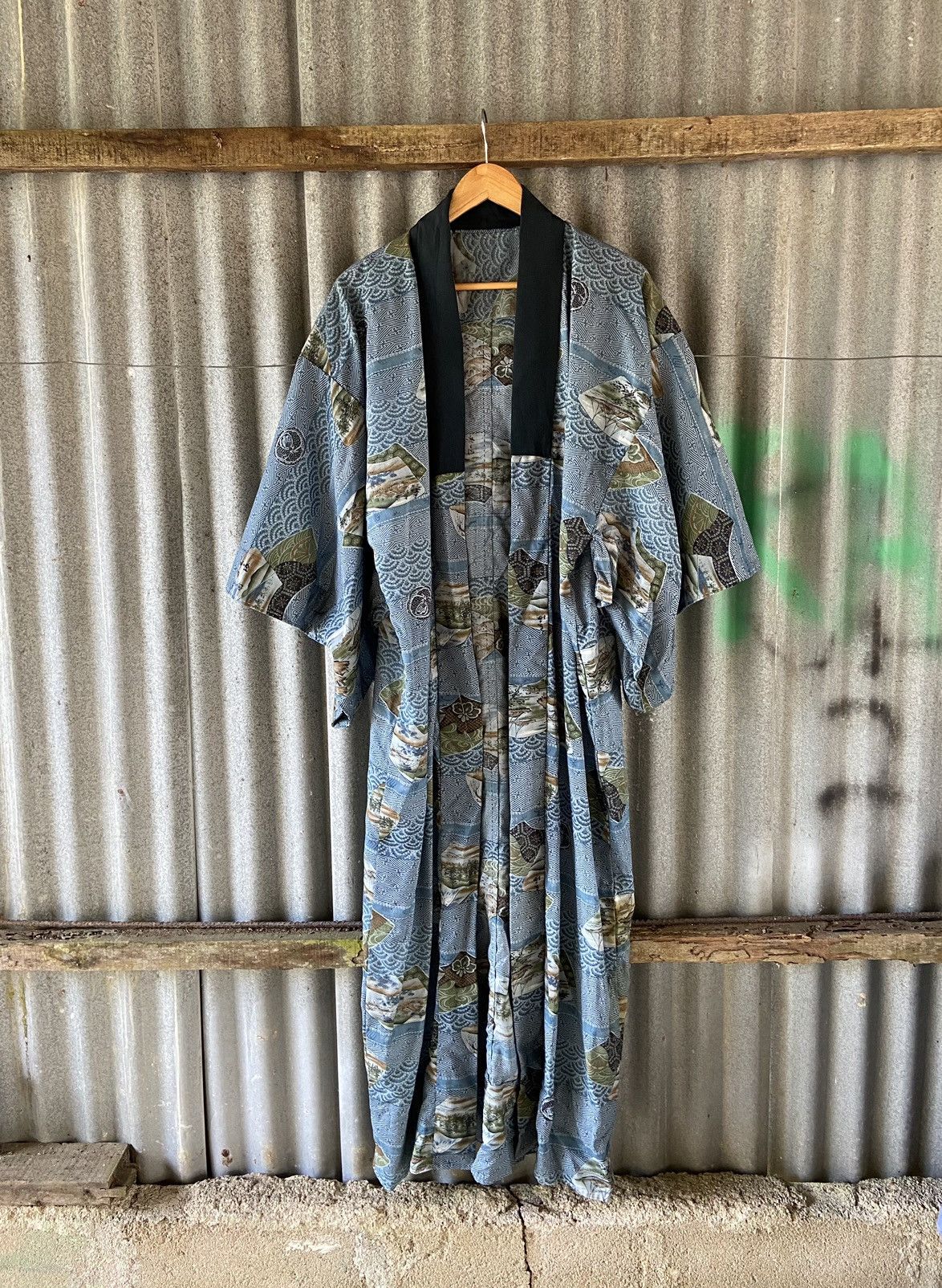 Komono Vintage Japanese Haori Mountain Landscape Silk Kimono Size US M / EU 48-50 / 2 - 1 Thumbnail