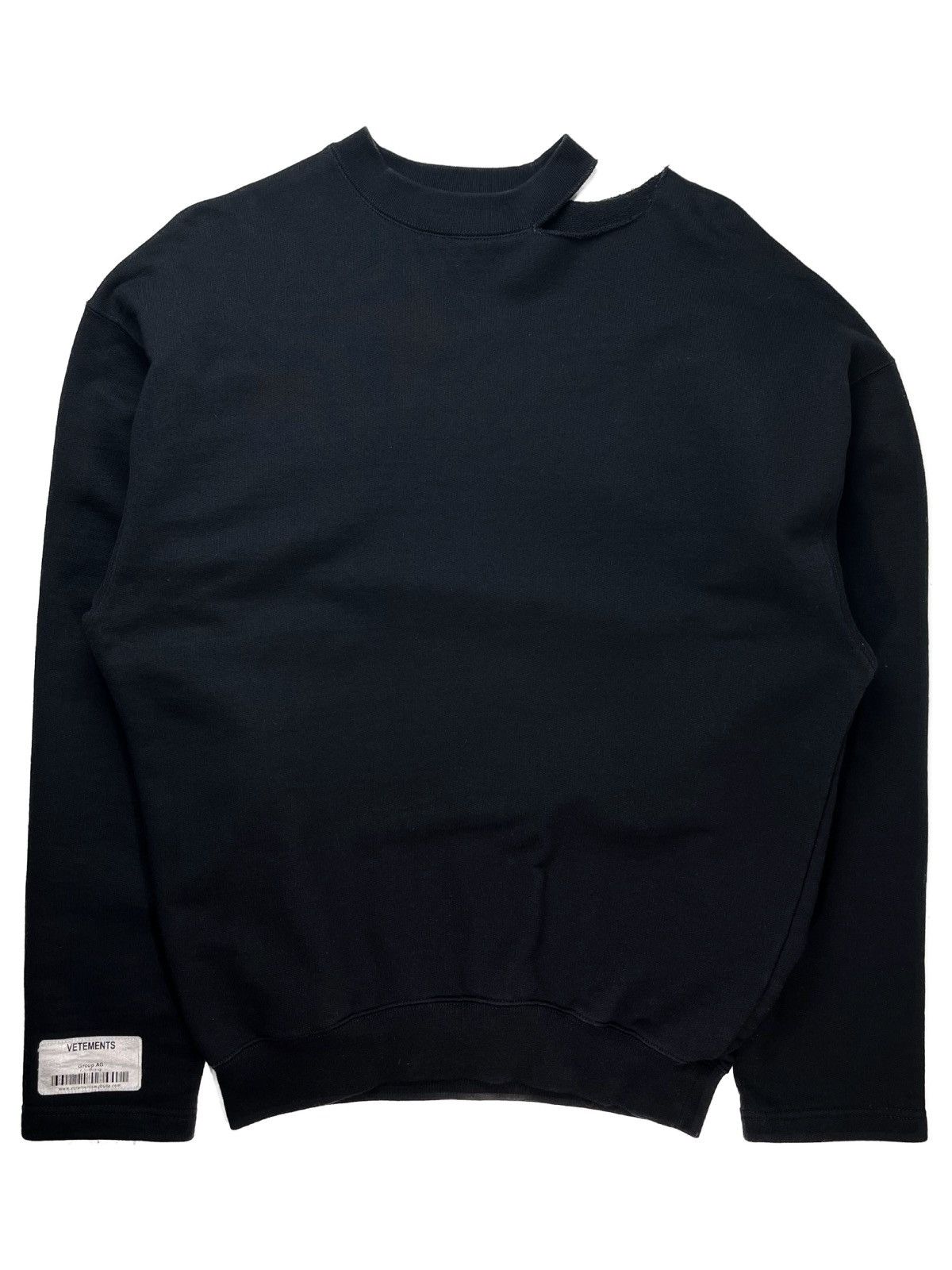 image of Ss18 Vetements Barcode Open Shoulder Crewneck Sweatshirt in Black, Men's (Size Small)