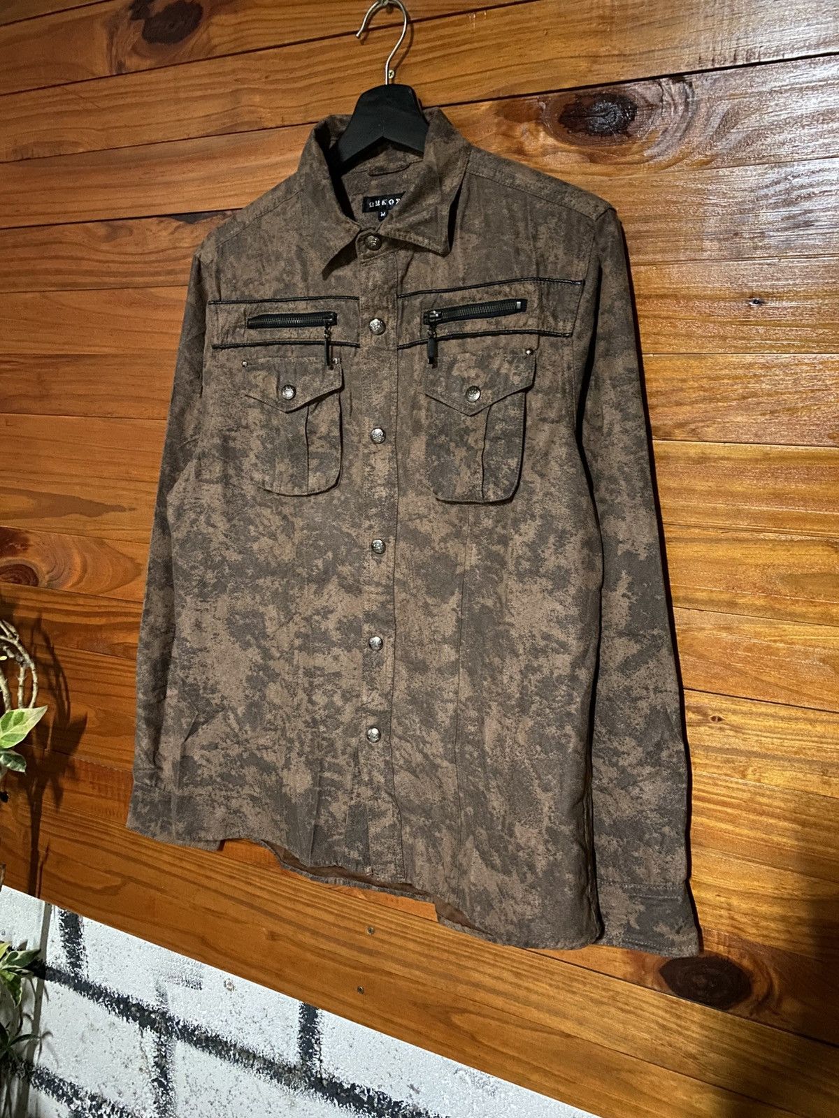 Japanese Brand Vintage MKOX Textured Utility Shirt Jacket Brown Long Sleeve Size US M / EU 48-50 / 2 - 4 Thumbnail
