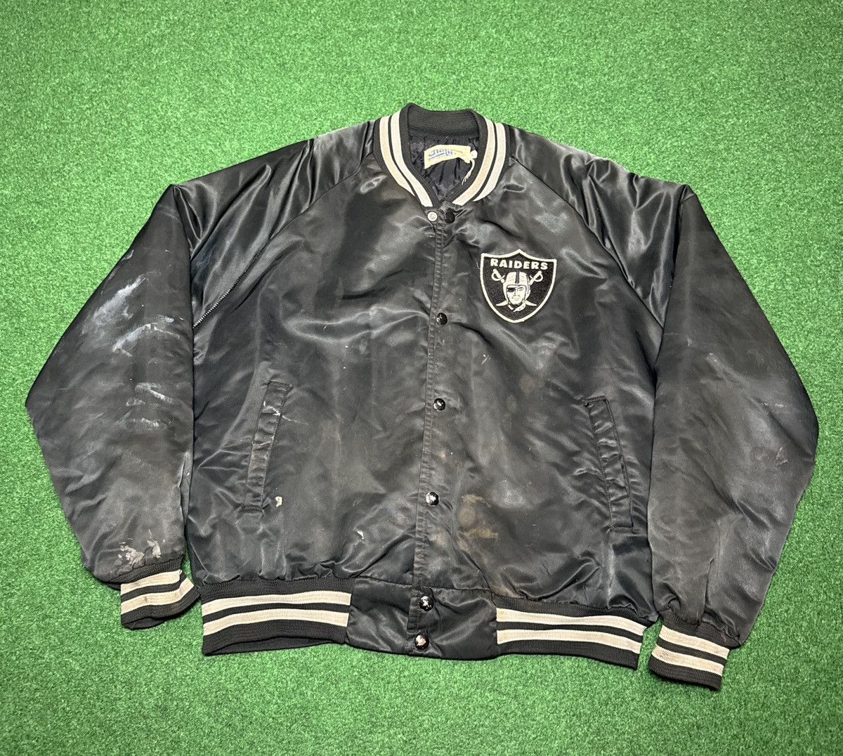 Vintage 80s 90s Raiders Las Vegas Oakland Distressed Jacket