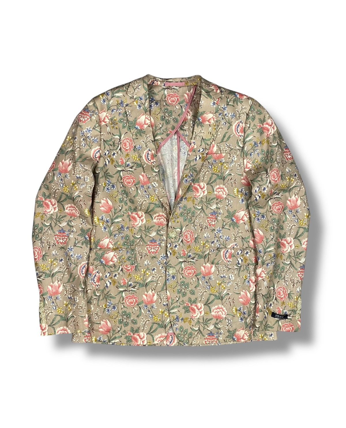 Gianni Feraud Gianni Feraud Mens Floral Linen Blend Blazer Jacket Cream Size 44R - 1 Thumbnail