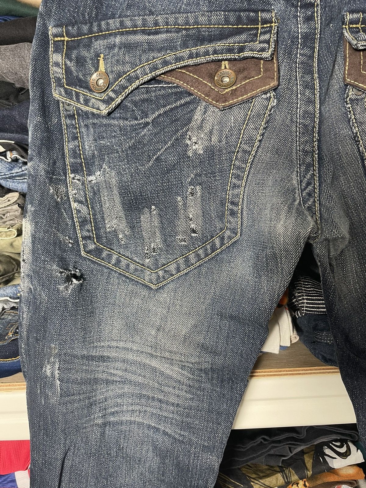 Japanese Brand Distressed Semantic Design Flair Cut Jeans Size US 32 / EU 48 - 6 Thumbnail