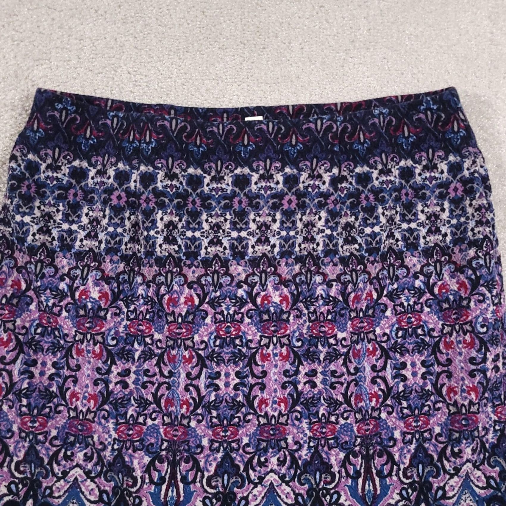 J. Jill J Jill Skirt Womens Small Lined Pull On Stretch Jacquard Floral Pattern Knee Length Multicolor Paisley 90s Art Bohemian Festival Womens Size 28" / US 6 / IT 42 - 3 Thumbnail