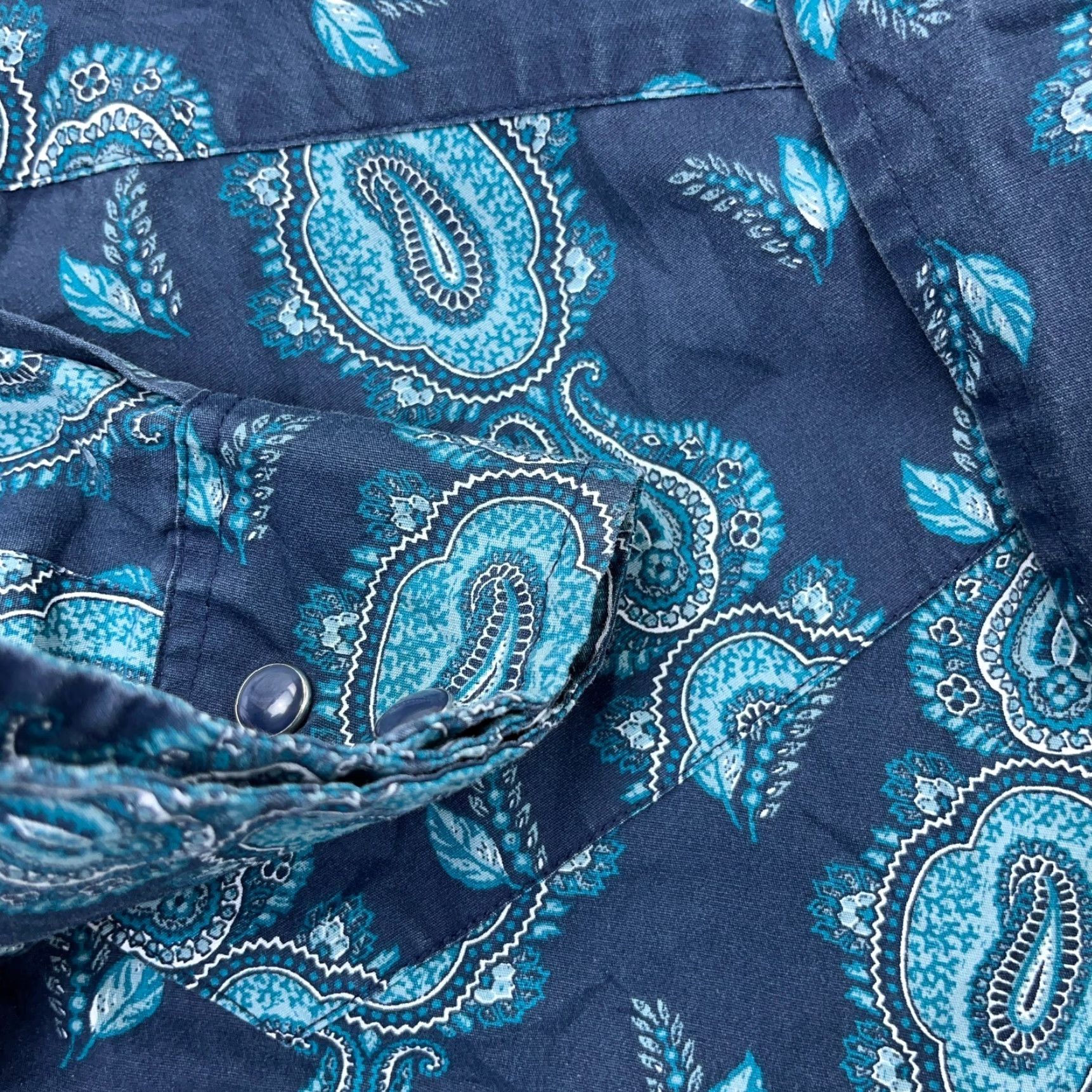 Vintage Gibson Shirt Men XL Blue Teal Paisley Western Cowboy Aztec Snap Button-Up Casual Workwear All Seasons Pockets Regular Size US XL / EU 56 / 4 - 4 Thumbnail