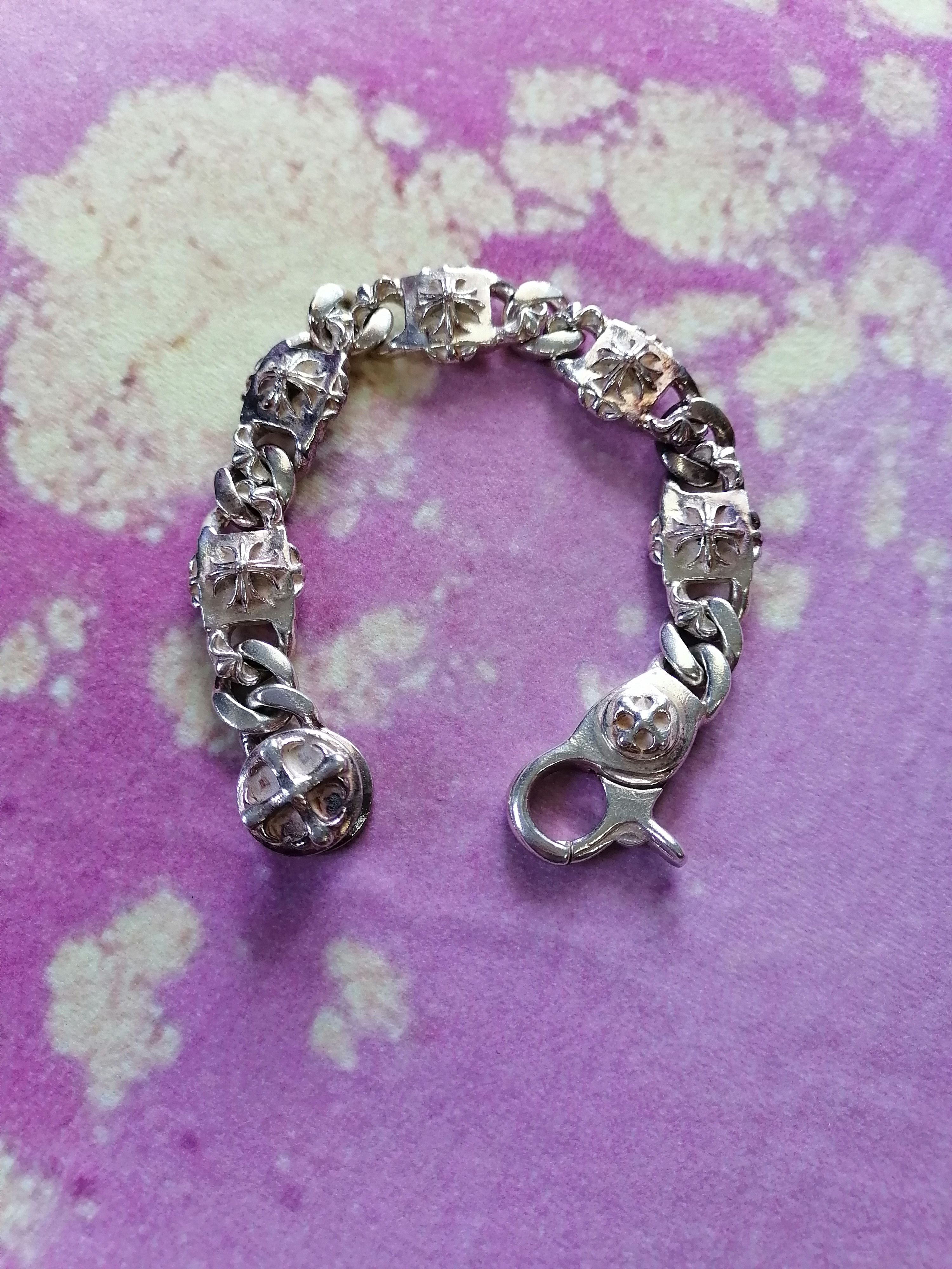 Handmade 925 Silver Lily Cross Biker Heart ICONIC CH Bracelet Size ONE SIZE - 1 Thumbnail