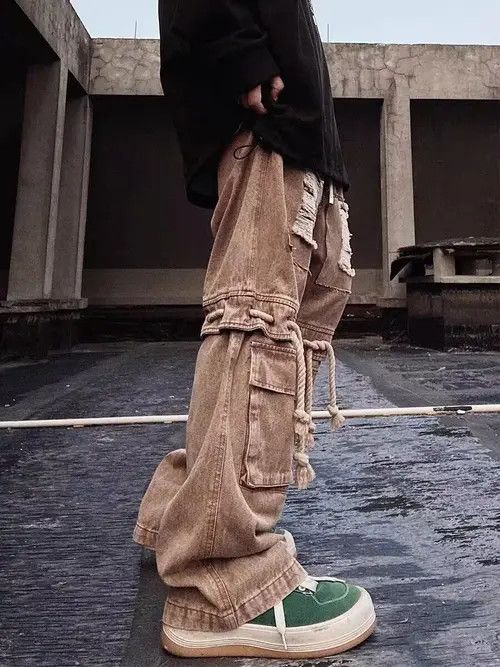 Japanese Brand × Jean Retro wasteland color ripped hemp rope strap rare jeans Size US 32 / EU 48 - 2 Thumbnail