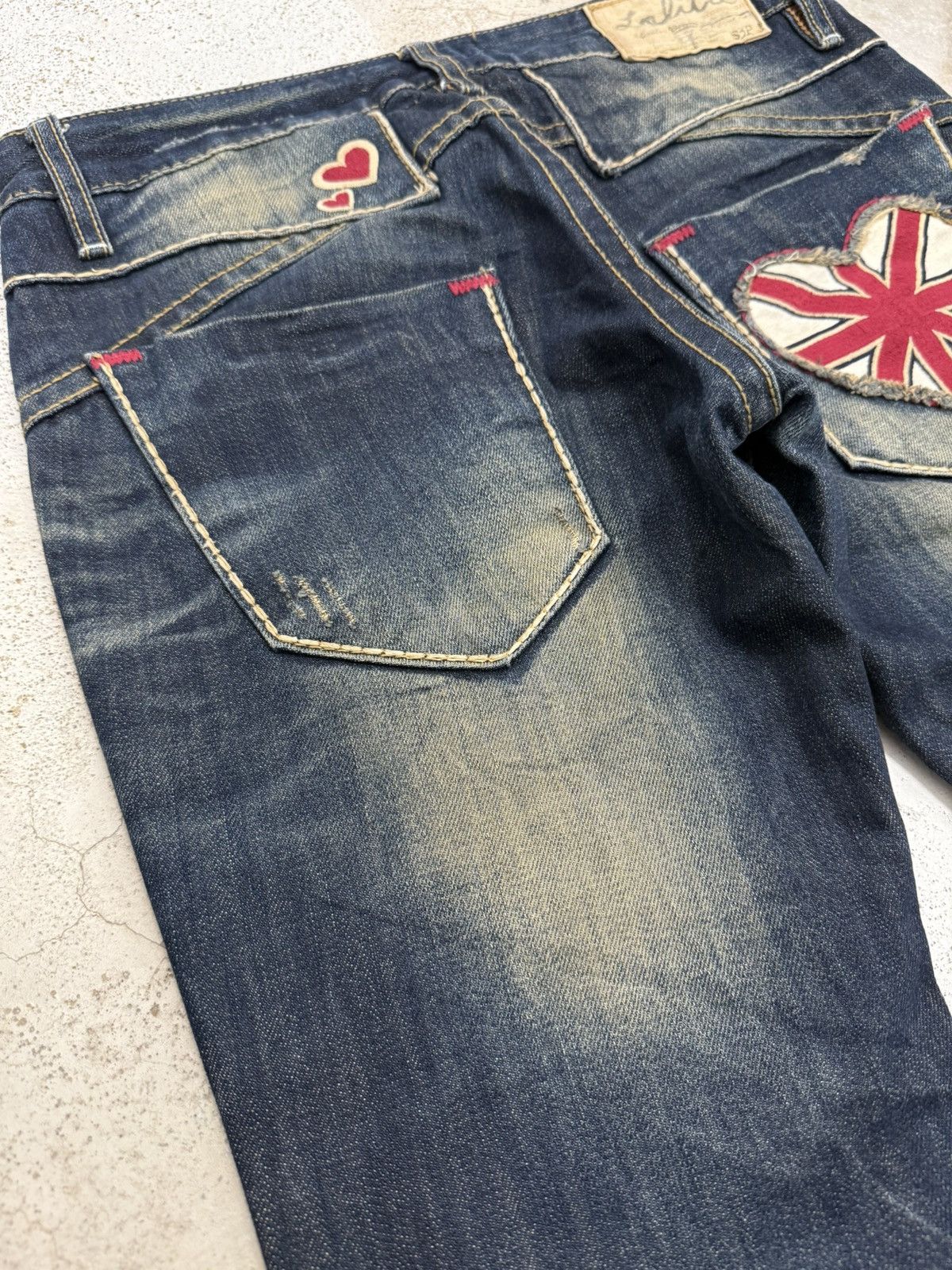 Japanese Brand Lolita Dark Mudwash Whisker Embroidery Flare Denim Pants Size US 27 - 17 Thumbnail