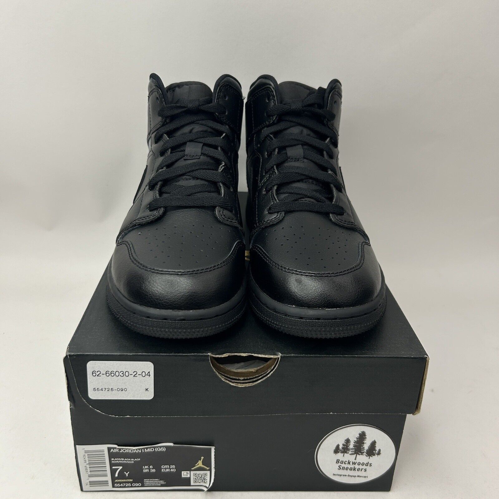 Jordan Brand Nike Air Jordan 1 Mid GS “Deep Black Nubuck Swoosh” 2023 Size US 8.5 / IT 38.5 - 2 Thumbnail