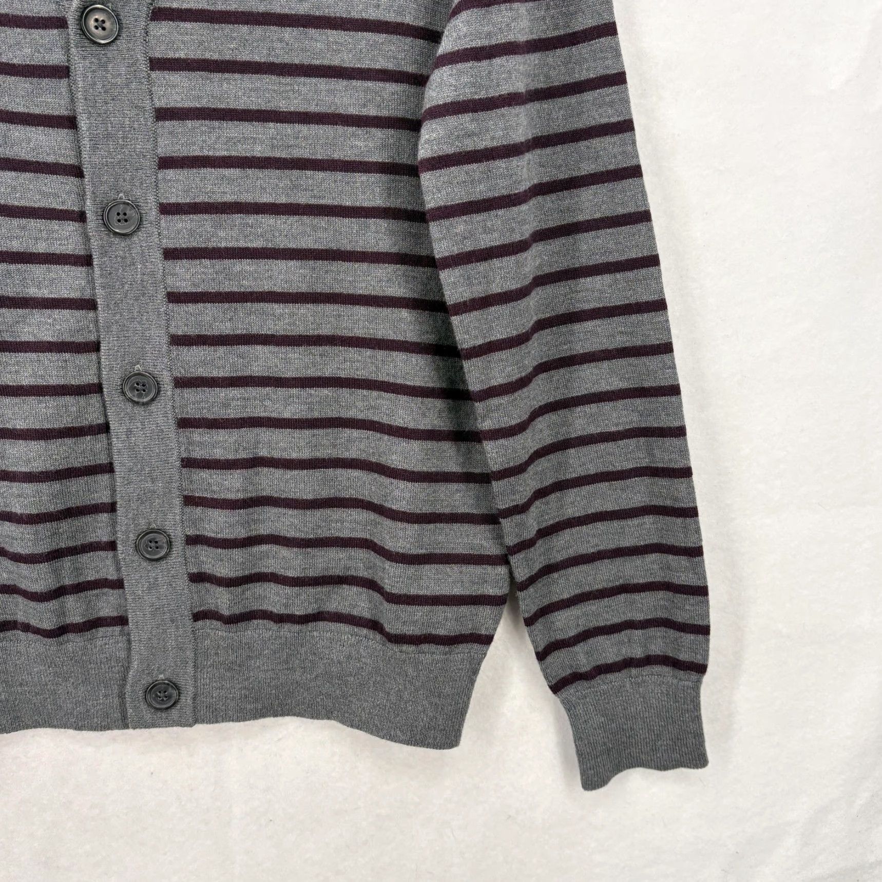Banana Republic Banana Republic Cardigan Sweater Mens Medium Merino Wool Striped Shawl Collar Gray Mens Cardigan Size US M / EU 48-50 / 2 - 3 Thumbnail