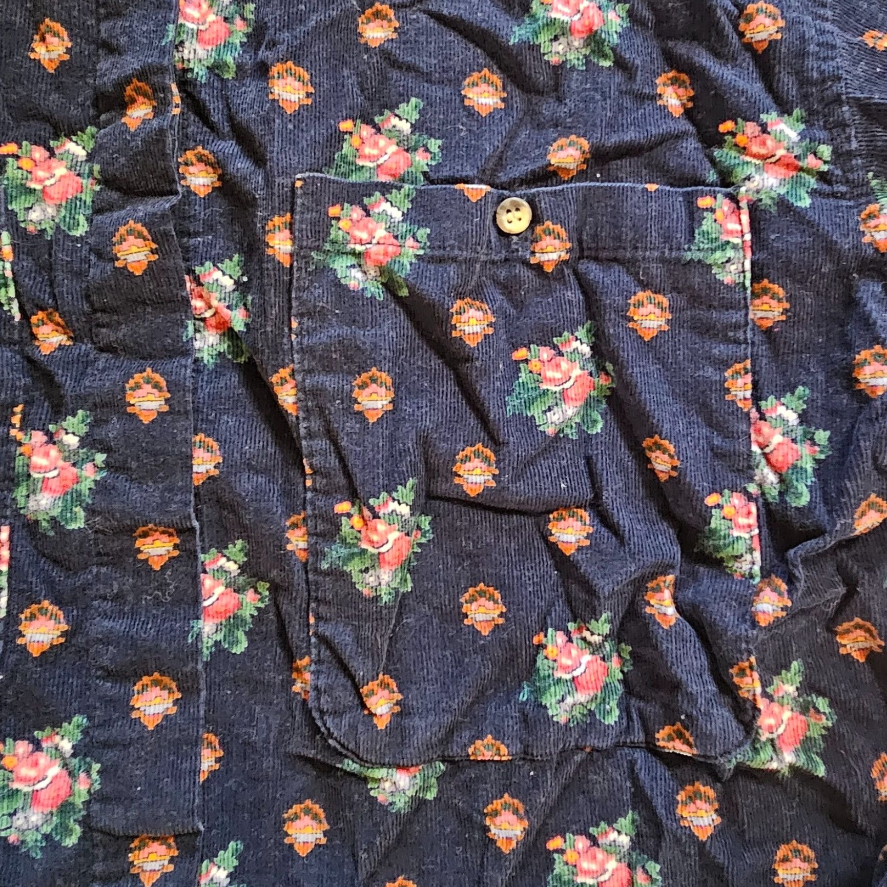 Eddie Bauer Eddie Bauer Top Shirt Womens 14 Blue Corduroy Floral Button Long Sleeve Casual Size XL / US 12-14 / IT 48-50 - 7 Thumbnail