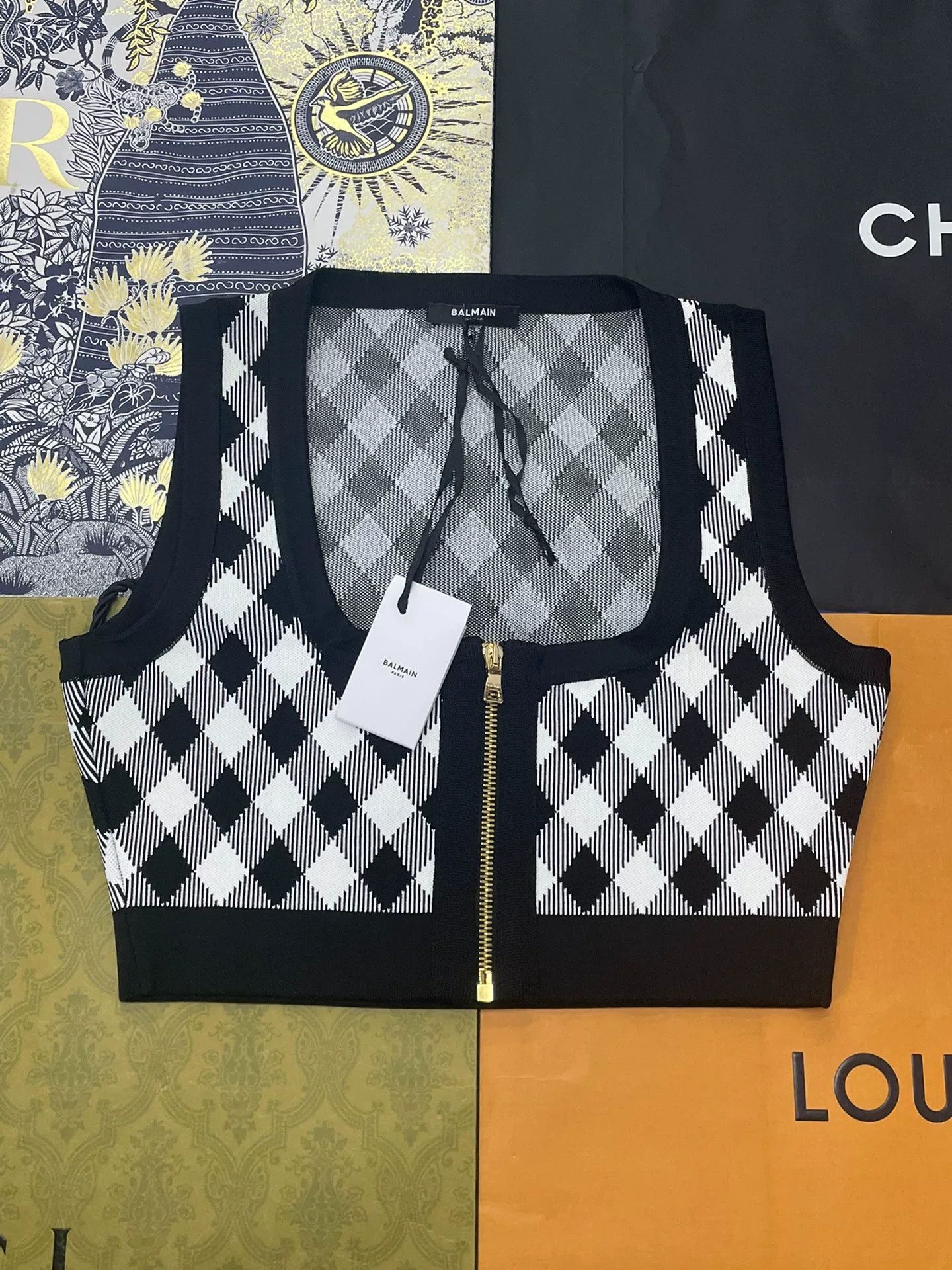 Balmain Balmain Black White Check Short Vest Size S / US 4 / IT 40 - 1 Thumbnail