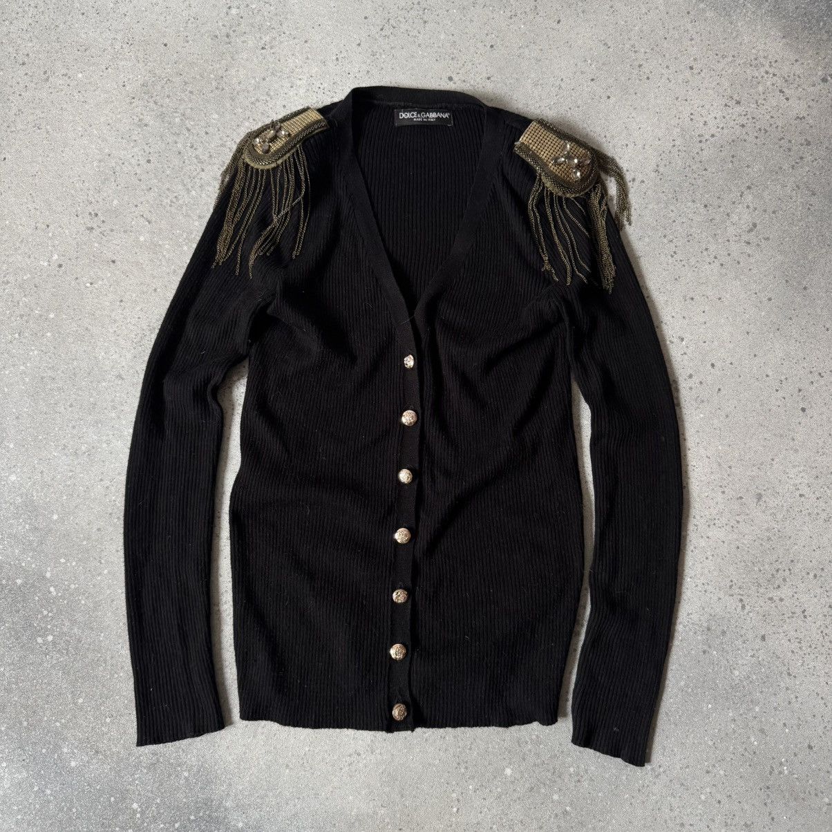 Dolce & Gabbana × Vintage Dolce & Gabbana Ribbed Cardigan with Embellished Epaulettes Size M / US 6-8 / IT 42-44 - 1 Thumbnail