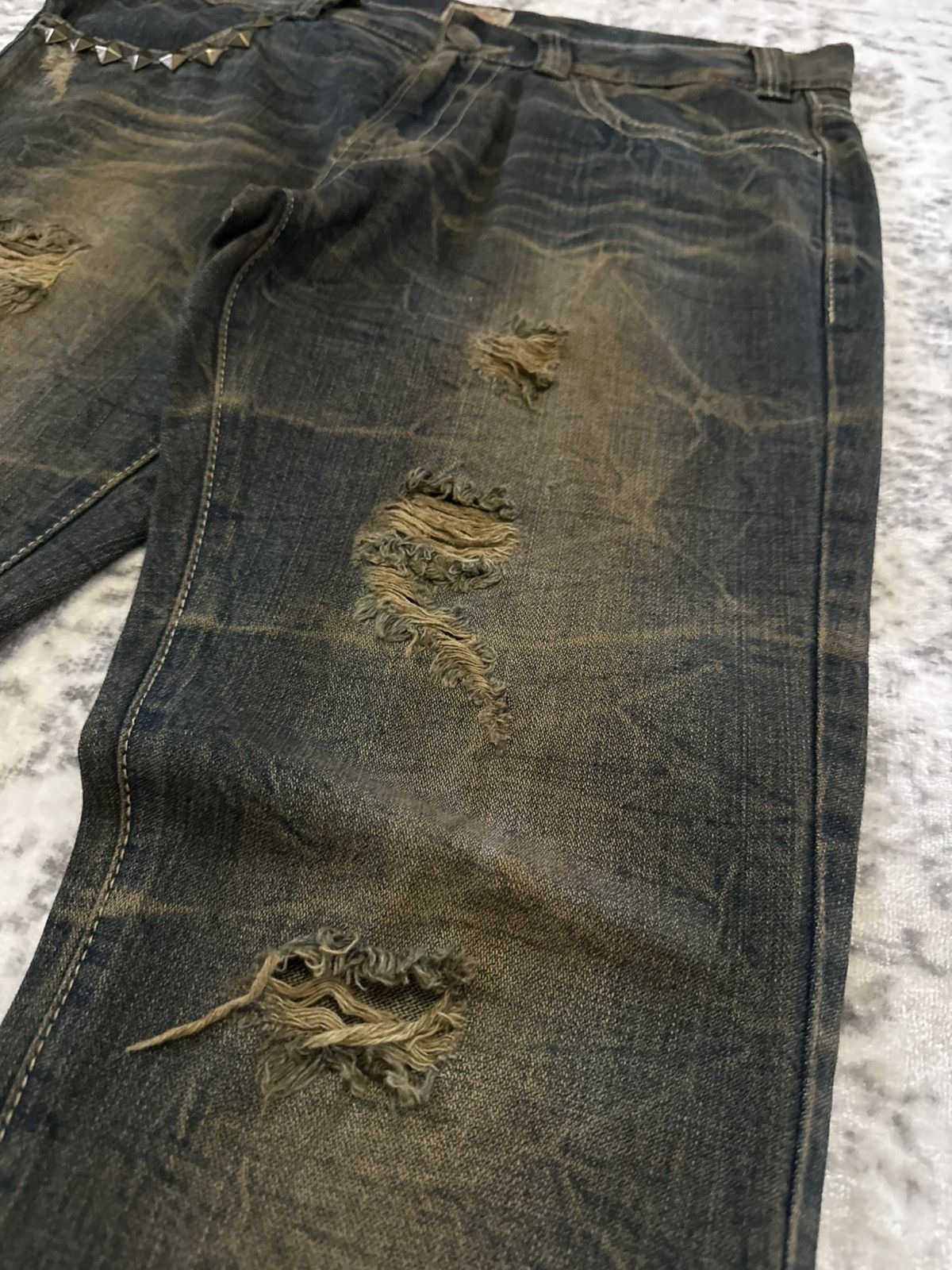 If Six Was Nine 2000s Pinball Studded Flared Jeans Mud Wash Distressed Size US 34 / EU 50 - 11 Thumbnail