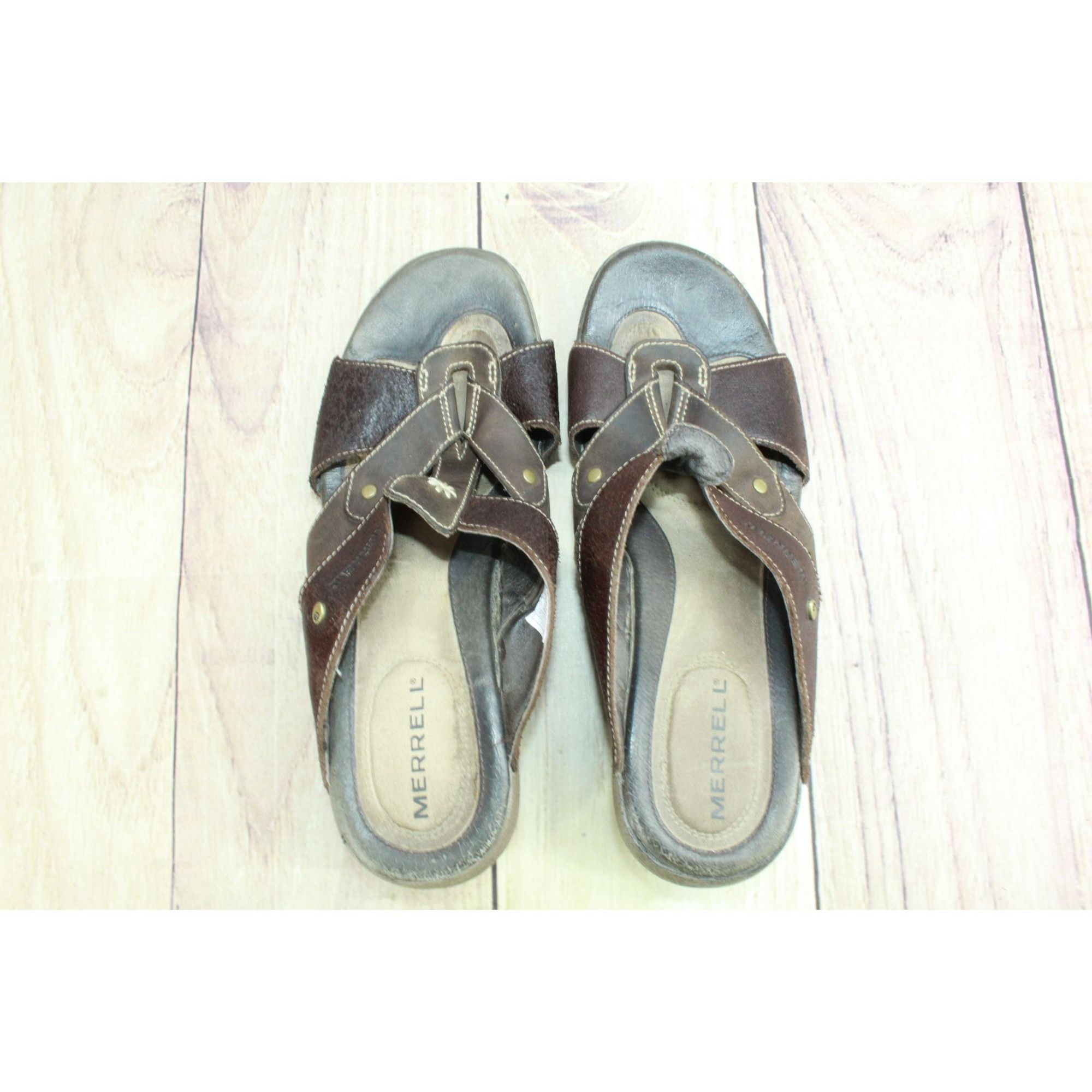 Leather × Merrell Merrell Luxe Slide Leather Comfort Wedge Boho Sandals Size US 8 / IT 38 - 7 Thumbnail