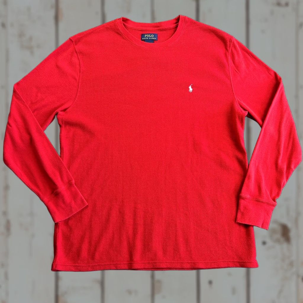 Polo Ralph Lauren VINTAGE Polo Ralph Lauren Thermal Long Sleeve Shirt Red XL White Pony Waffle Knit Size US XL / EU 56 / 4 - 1 Thumbnail