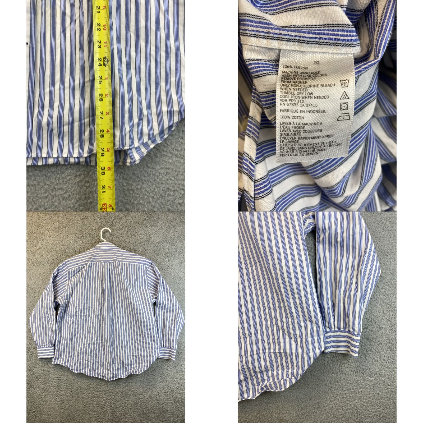 Nautica VINTAGE Nautica Dress Shirt Button-Down Striped Blue XL Men’s Shirt - Long Sleeve, Collared, Regular Fit Size 46R - 8 Thumbnail