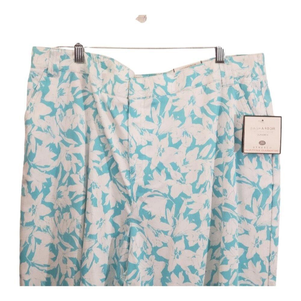 Designer CT1853 Sag Harbor NWT Turquoise & White Floral Capri 18 Size 40" / US 18 - 2 Thumbnail