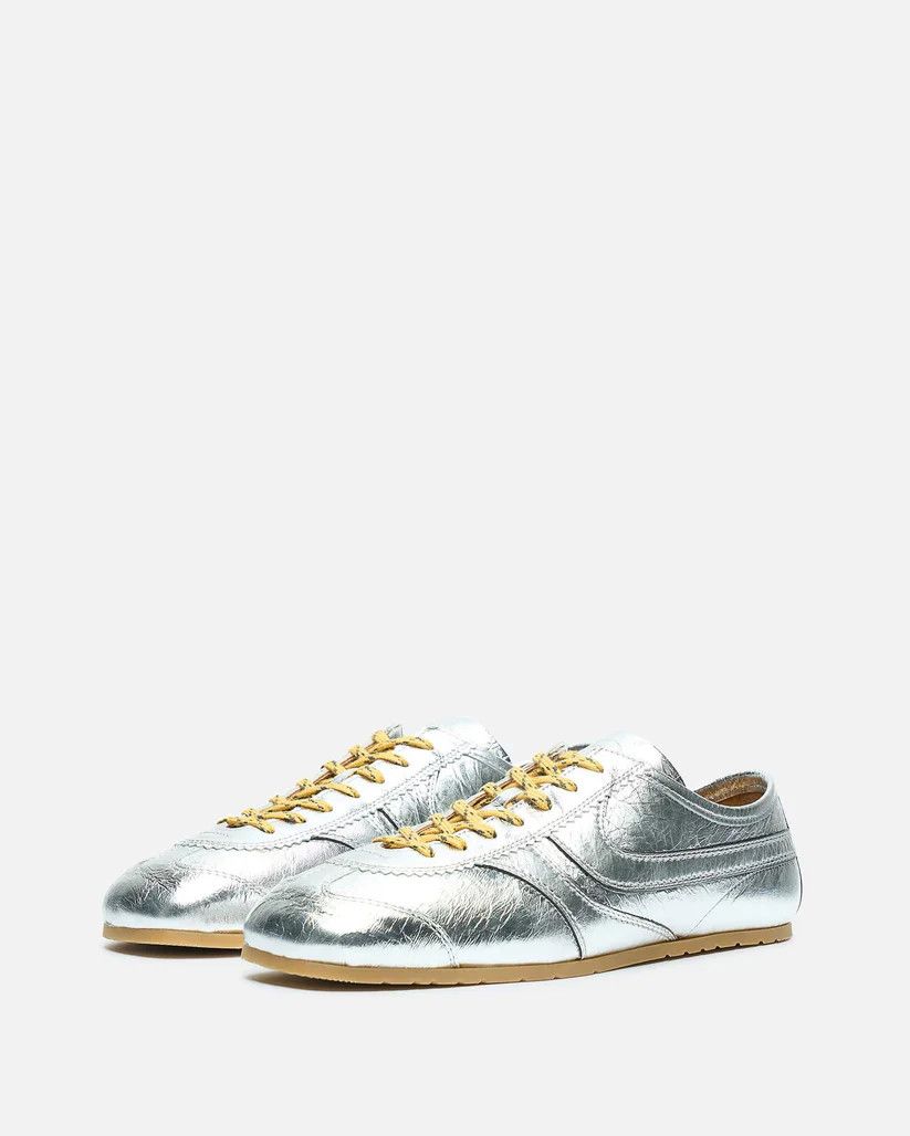 Dries Van Noten o1tko10426 Metalic-Leather Marathon Sneakers in Silver Size US 12 / EU 45 - 2 Thumbnail