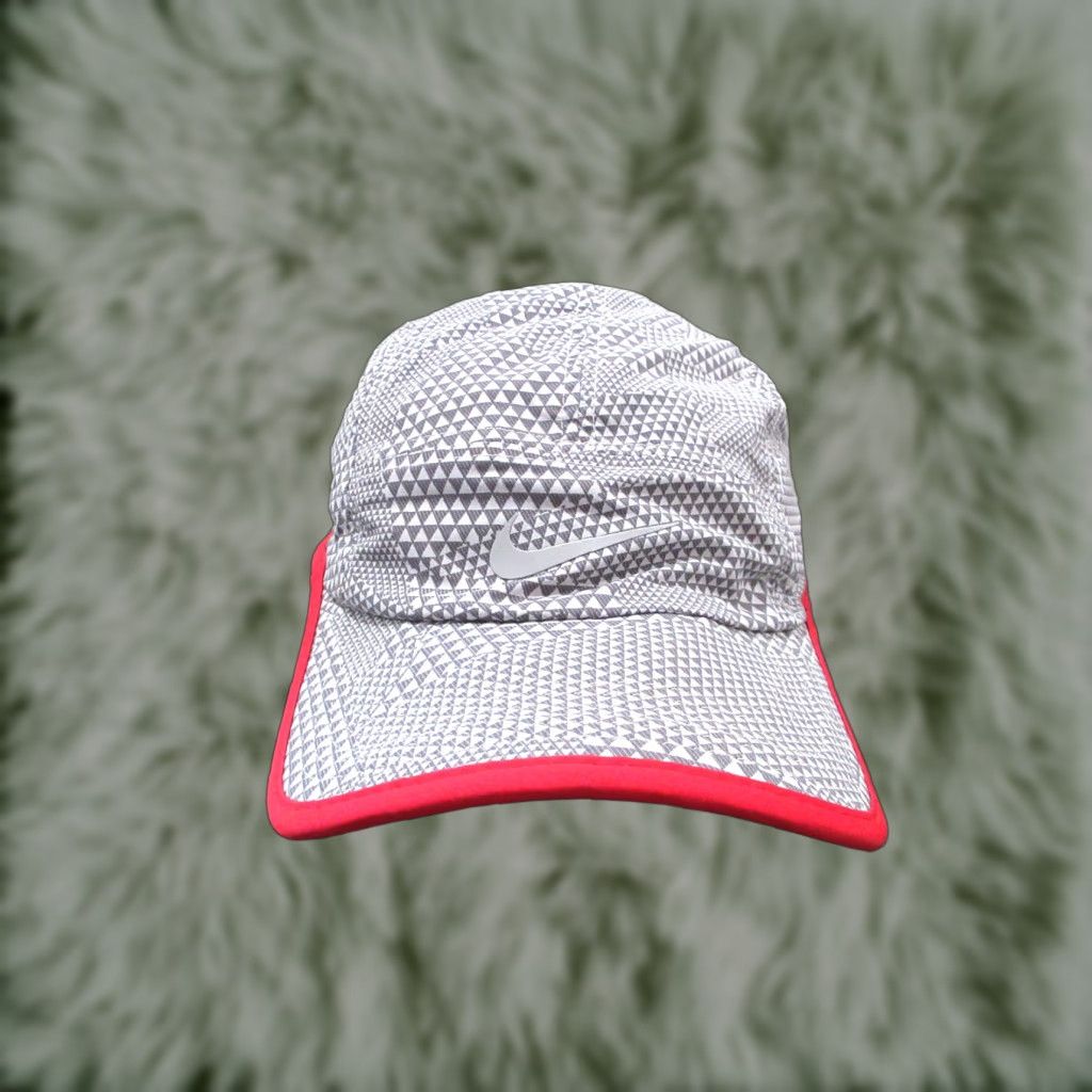 Nike Hat Cap Strap Back Gray Red Swoosh Panel Lightweight Running