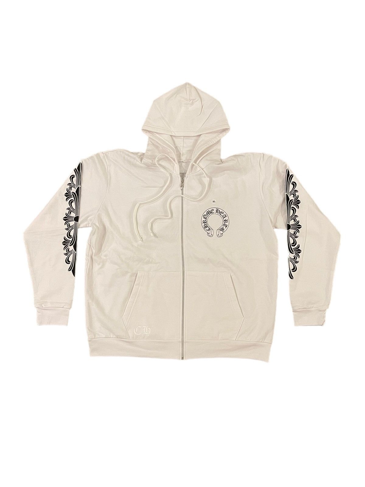 Image of Chrome Hearts Horseshoe Logo Zip-Up Hoodie in White, Men's (Size XL)