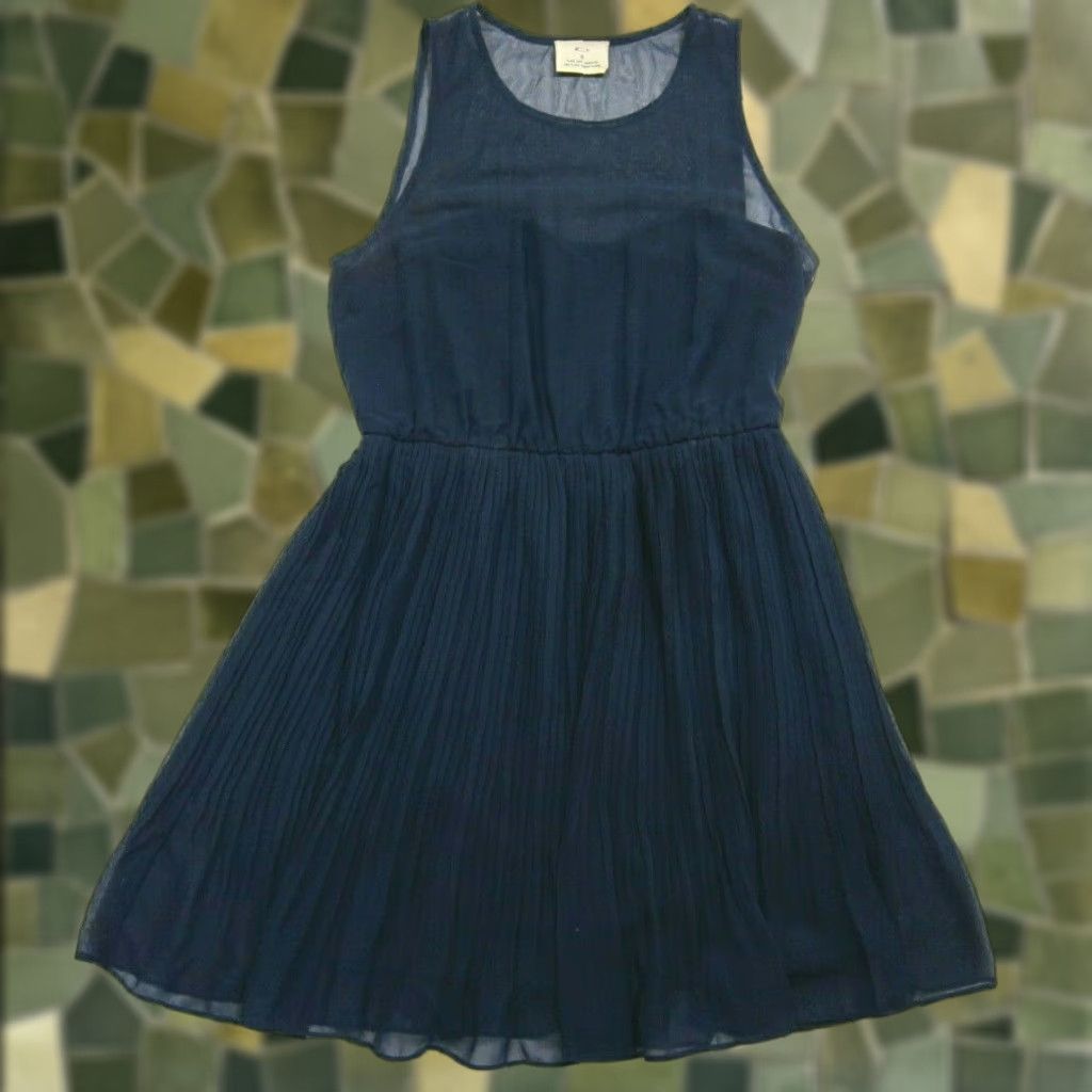Needles Pins And Needles Blue Sheer Pleated Sleeveless High Neck Cocktail Dress Women S Size S / US 4 / IT 40 - 1 Thumbnail