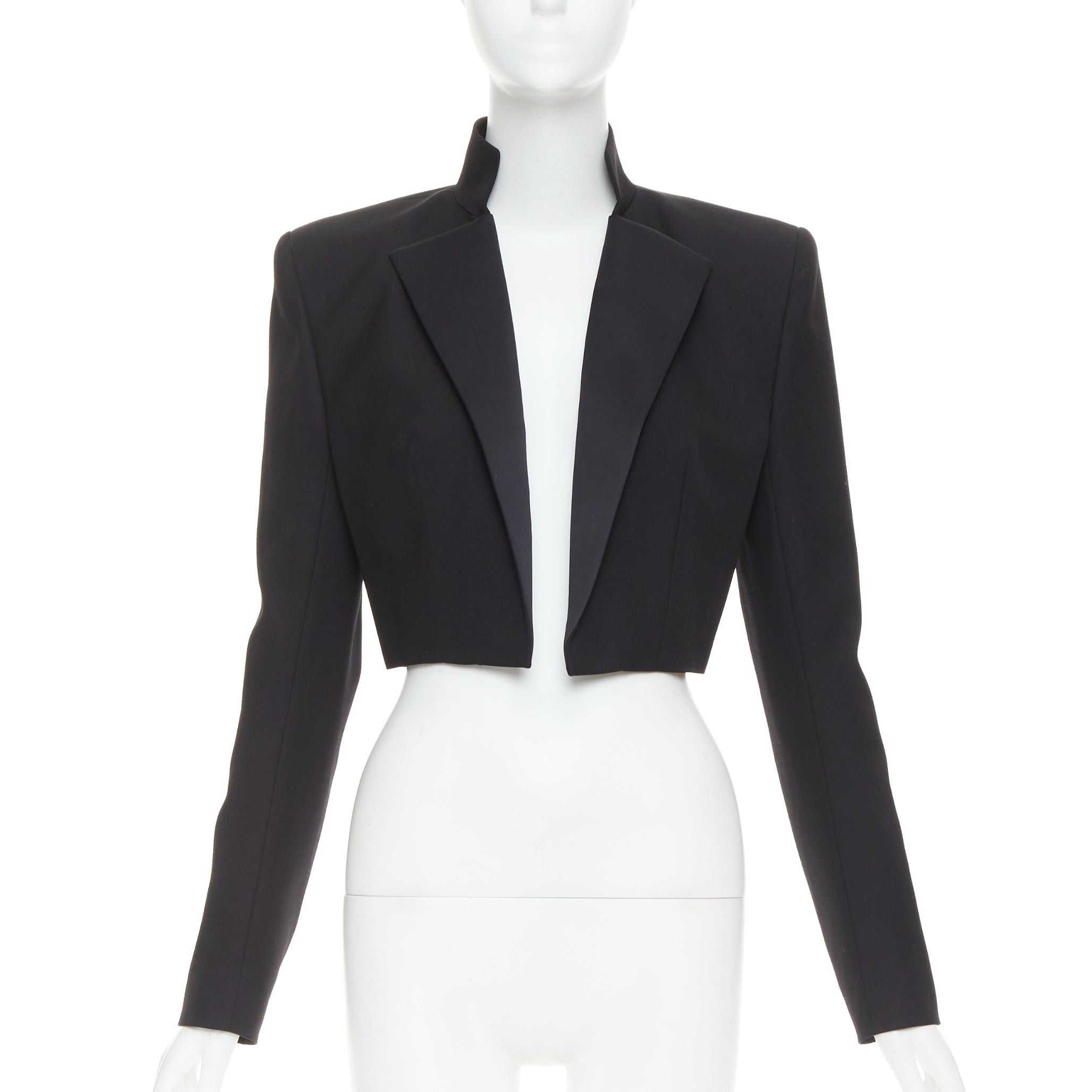 Alexandre Vauthier ALEXANDRE VAUTHIER black pop stand collar cropped blazer short tuxedo jacket Size S / US 4 / IT 40 - 1 Thumbnail