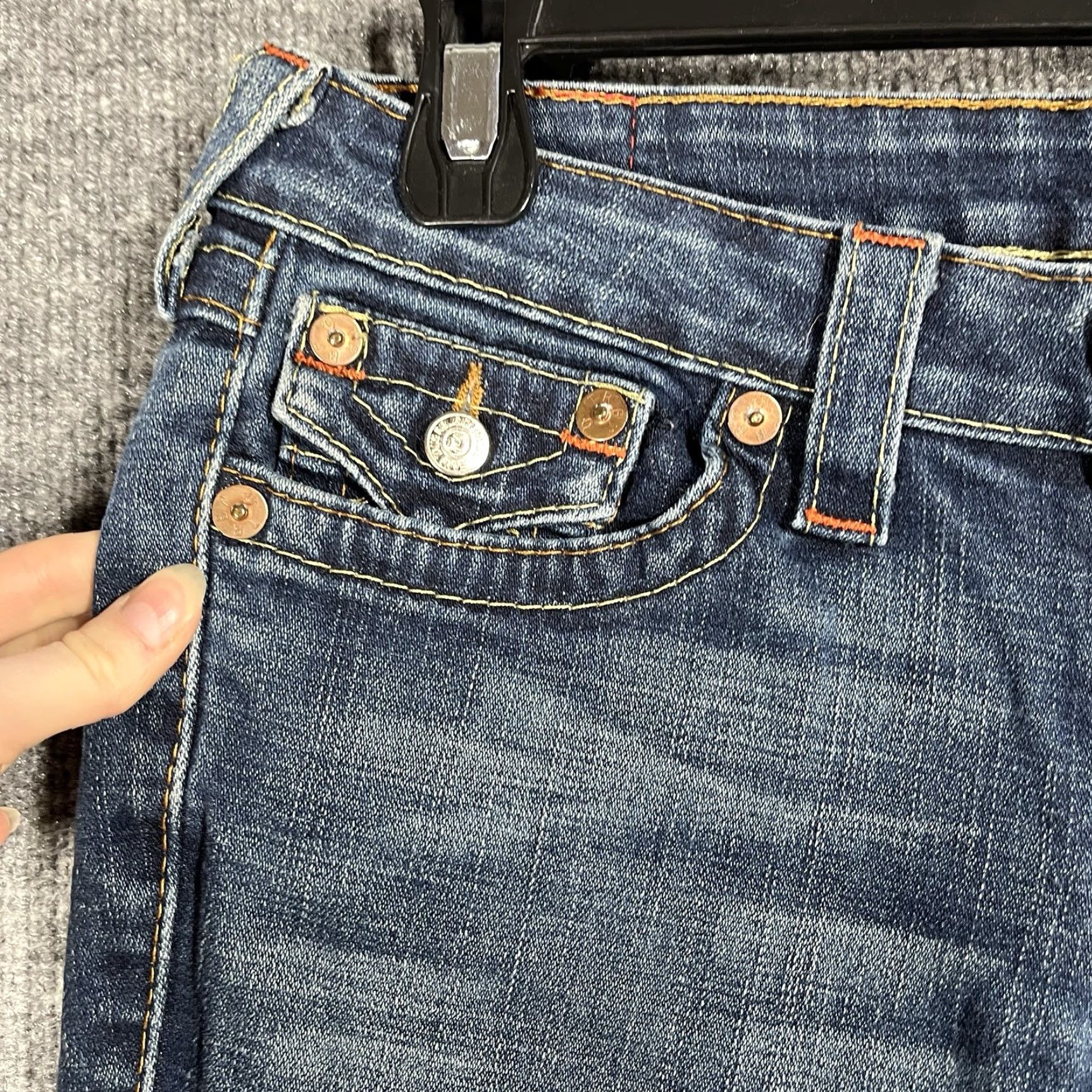 True Religion True Religion Jeans Flared Vintage Women SZ 31 Blue Denim 5-Pocket Distressed Stretch USA Flare 27in Inseam Size 24" / US 00 / IT 34 - 7 Thumbnail