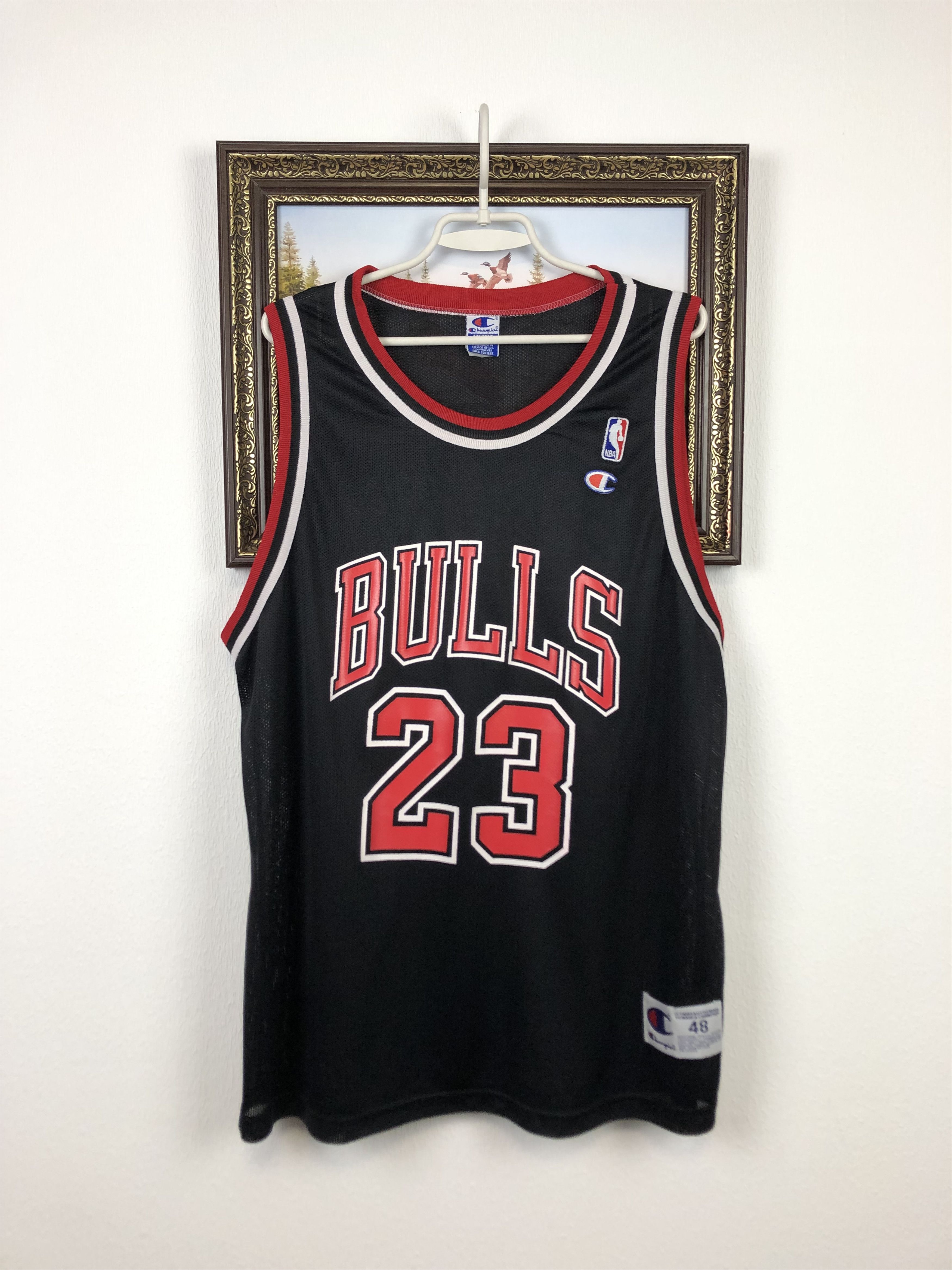 image of Vintage Michael Jordan Champion Chicago Bulls Jersey in Black, Men's (Size XL)