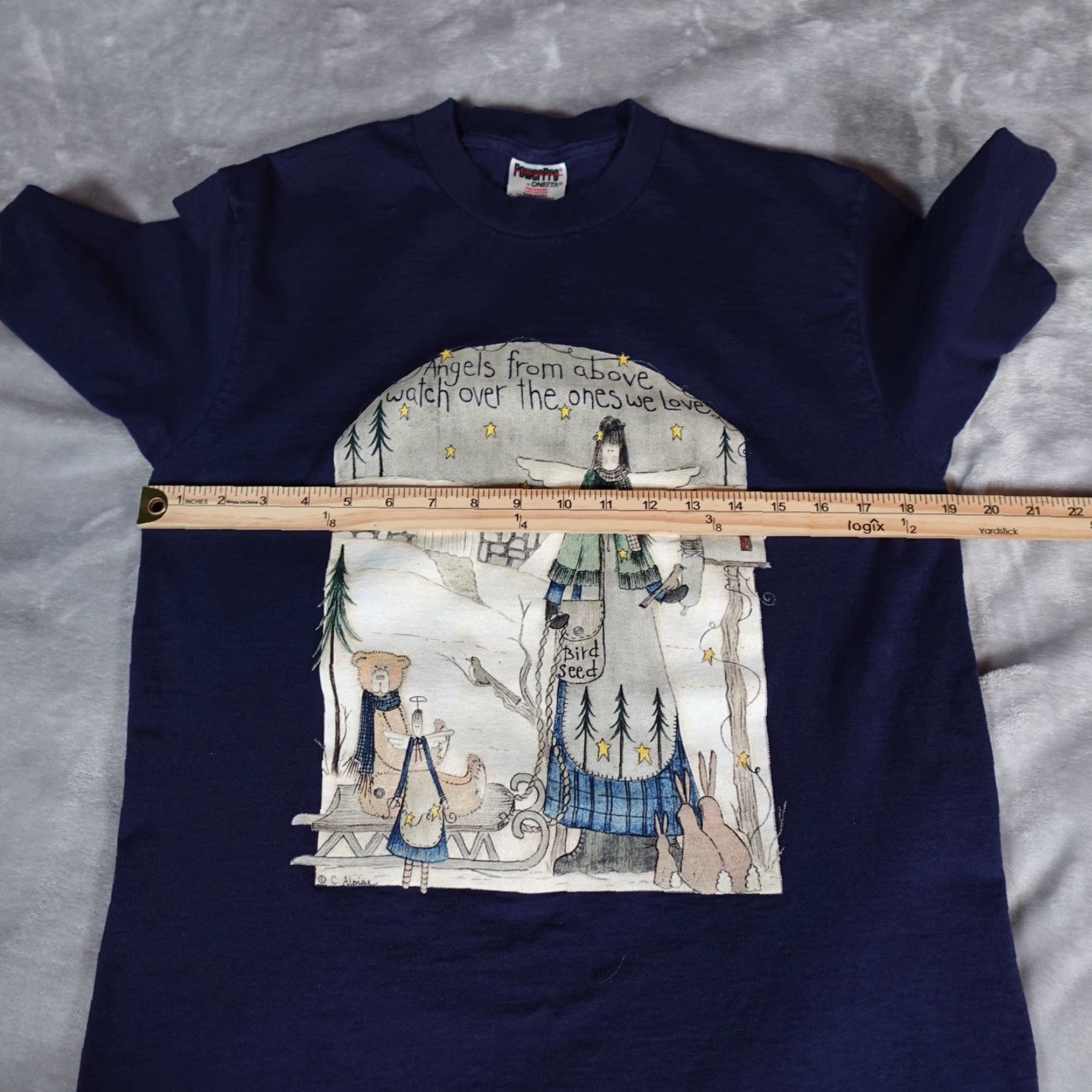 Vintage VINTAGE Angels From Above Doodle Art Cotton T-Shirt Men Medium Slim Fit 90s Blue Graphic Print Size US M / EU 48-50 / 2 - 6 Thumbnail
