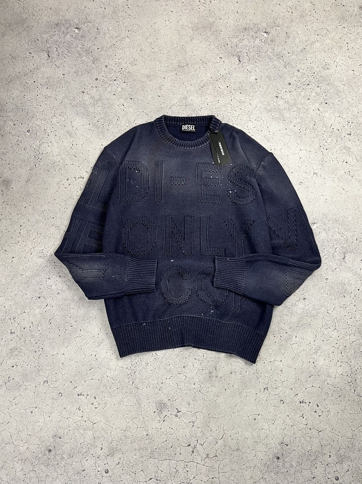 NWT Diesel Y2K Distressed Faded Avant-Garde Knitted Sweater