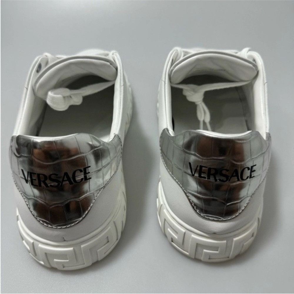 Versace Versace Croc-Print Leather Sneakers White Silver Men's Size Size US 11 / EU 44 - 4 Thumbnail