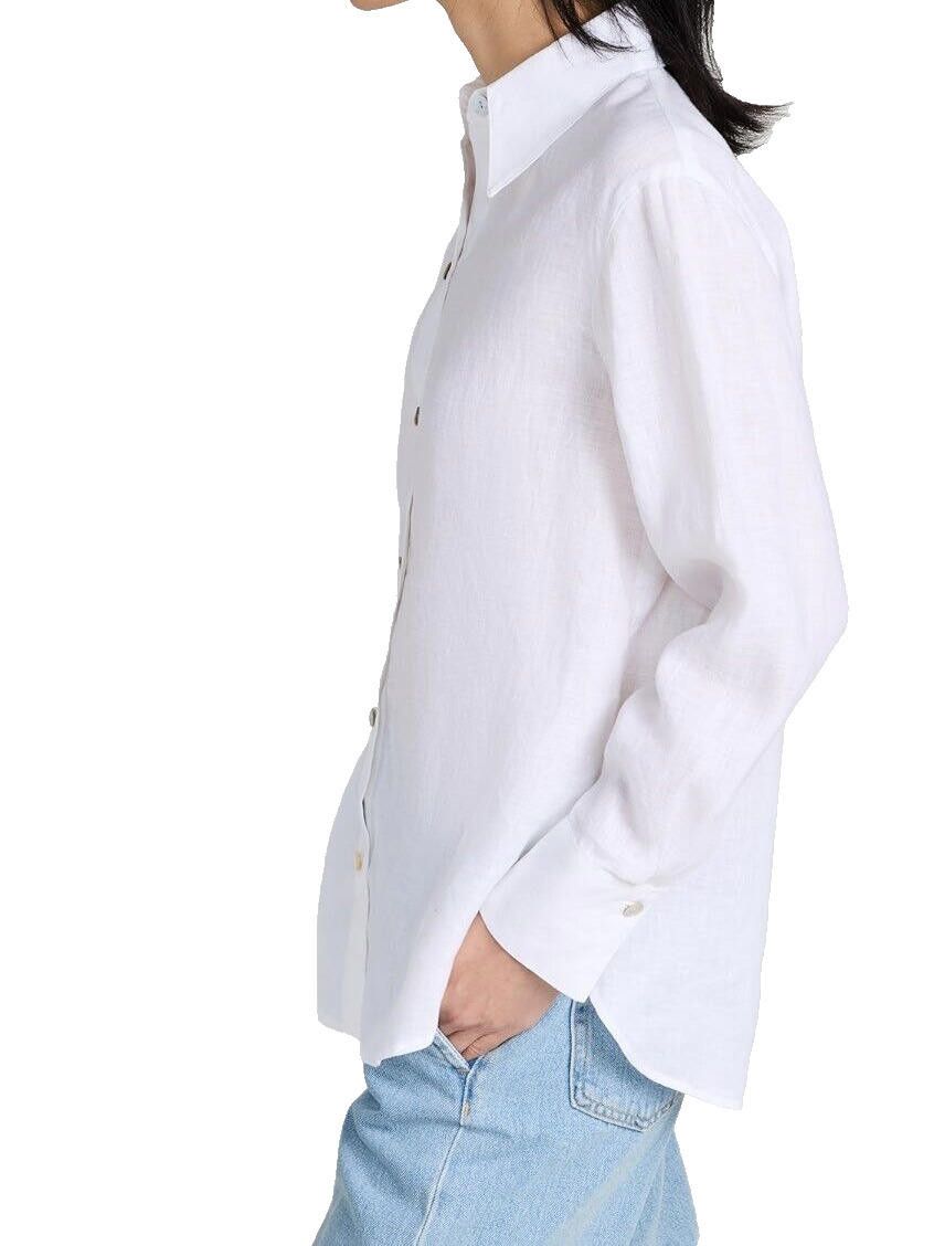 Vince Vince Medium White Long Sleeve Button Up Shirt Linen Blouse Size M / US 6-8 / IT 42-44 - 5 Thumbnail