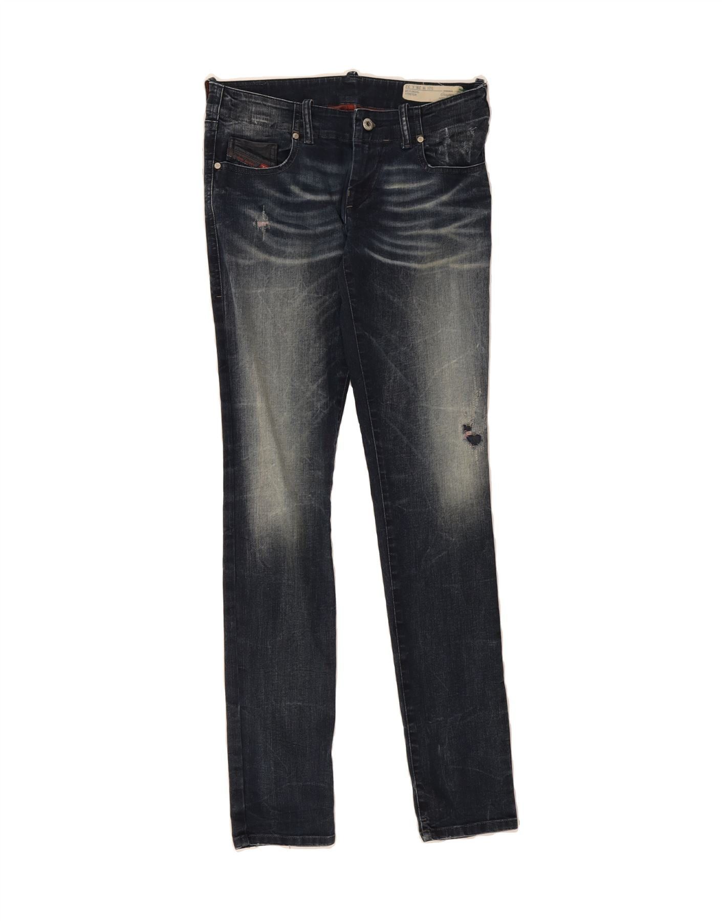 Diesel Womens Grupee Low Waist Super Slim Skinny Jeans W28 L32 Navy Size 42" / US 20 - 1 Thumbnail