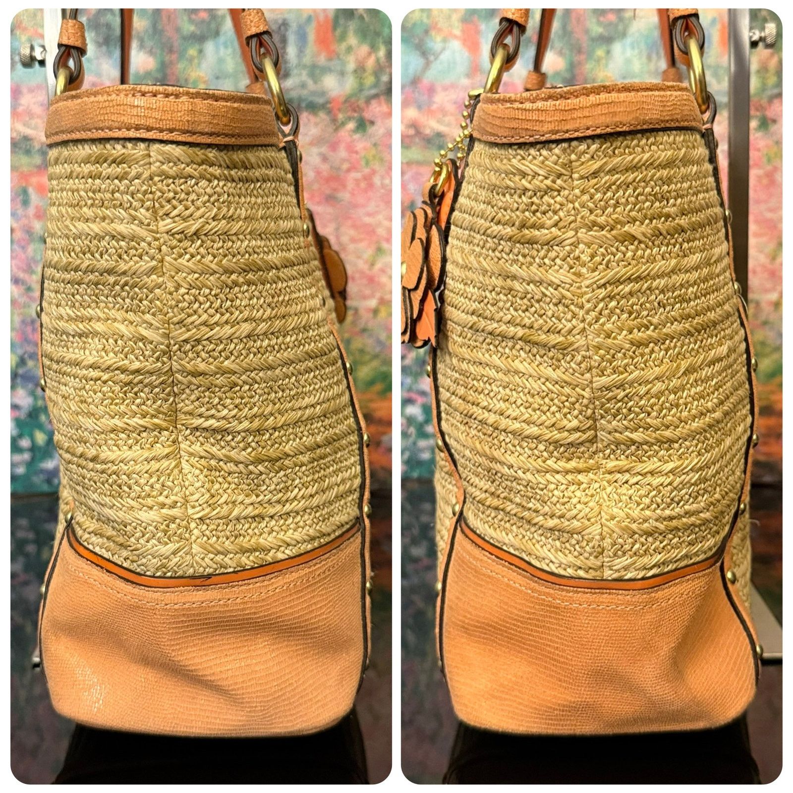 Coach GUC Coach F21959 Alexandra Python Straw Tote Size ONE SIZE - 3 Thumbnail
