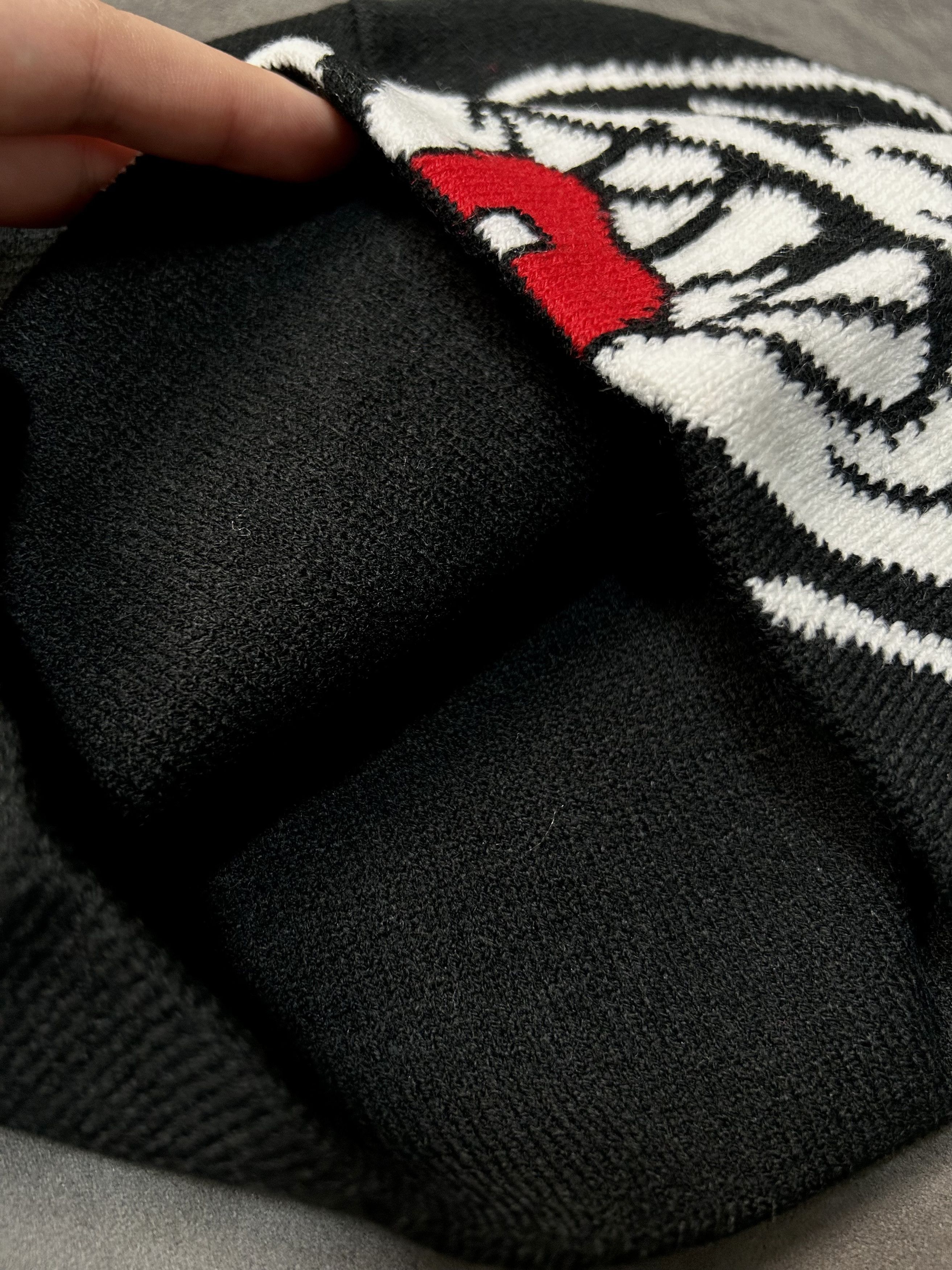 Japanese Brand Angry Wolf Graphic Graphic No Cuff Knit Beanie Black Hat OS Size ONE SIZE - 3 Thumbnail