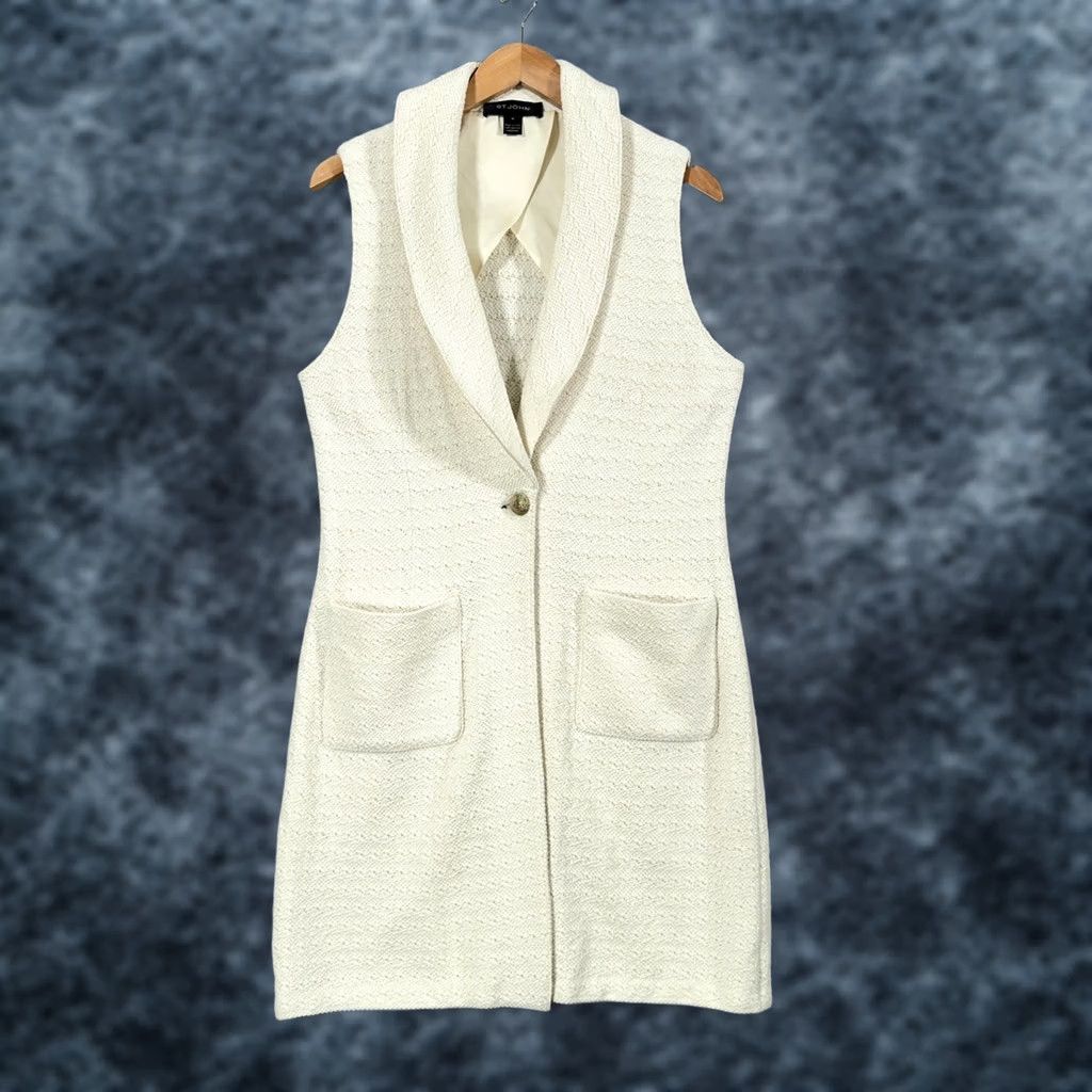 St. John St John Vest Womens Medium White Knit Lined Silk Pockets USA Size M / US 6-8 / IT 42-44 - 1 Thumbnail